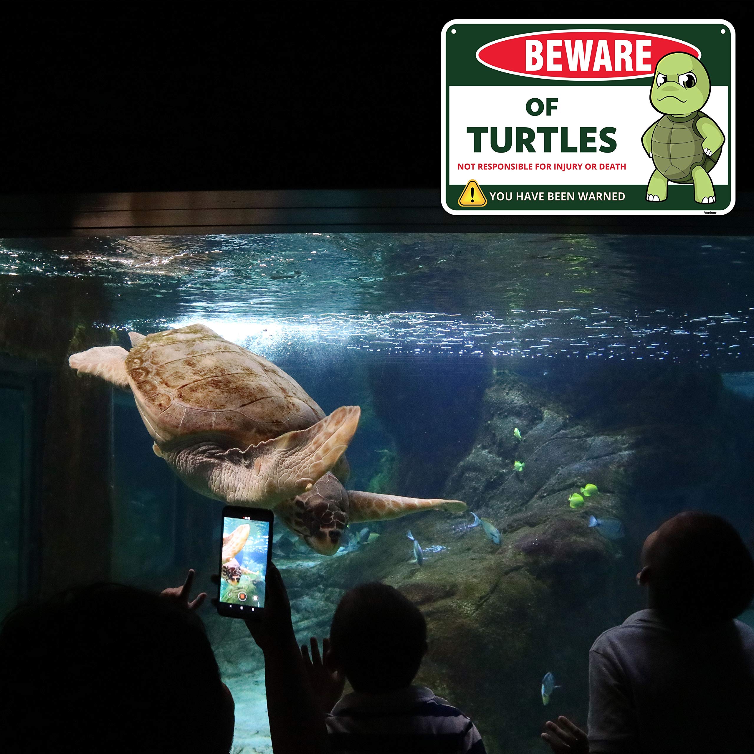 Deerts Schild 'Beware Of Attack Turtle' – Witziges Alu-Schild Für Garten & Haus