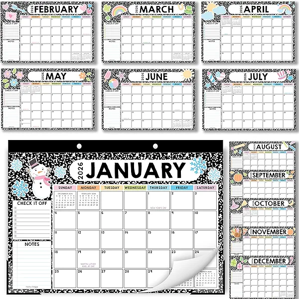 Hadley Designs Large Desk Calendar 2026-2027 - Monthly Teacher Desk Calendars 2026-2027 Desktop Calendar 2026, 18 Month 2026 Desktop Calendars, Composition Notebook Classroom Decor Teacher Must Haves