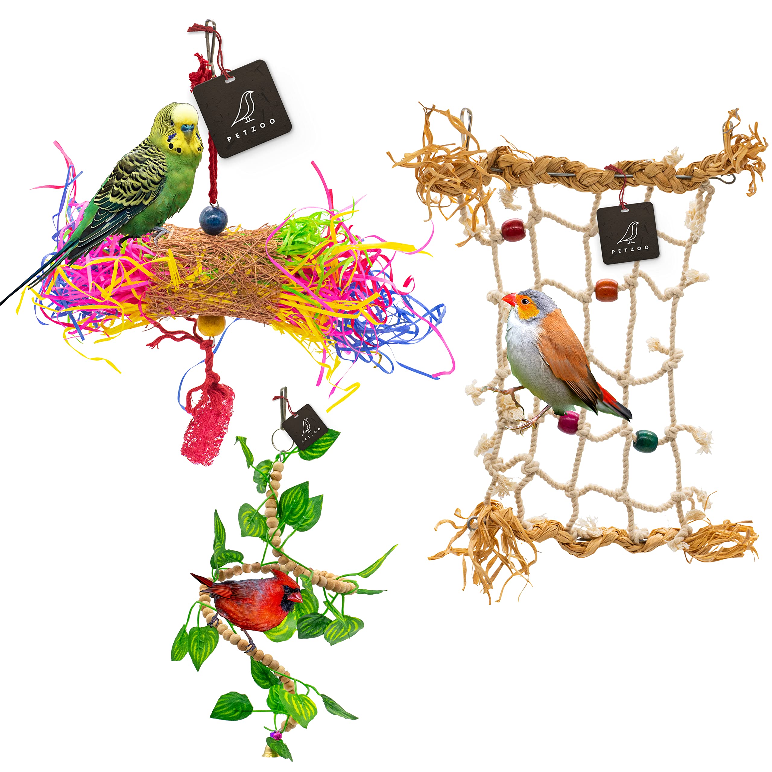PETZOO Bundle of 3 Birds Toys Climbing Net, Paper Shredded Foraging Chew, Spiral Vine Hanging (B0BHJ4VGHP) Amazon Price History, Amazon Price Tracker