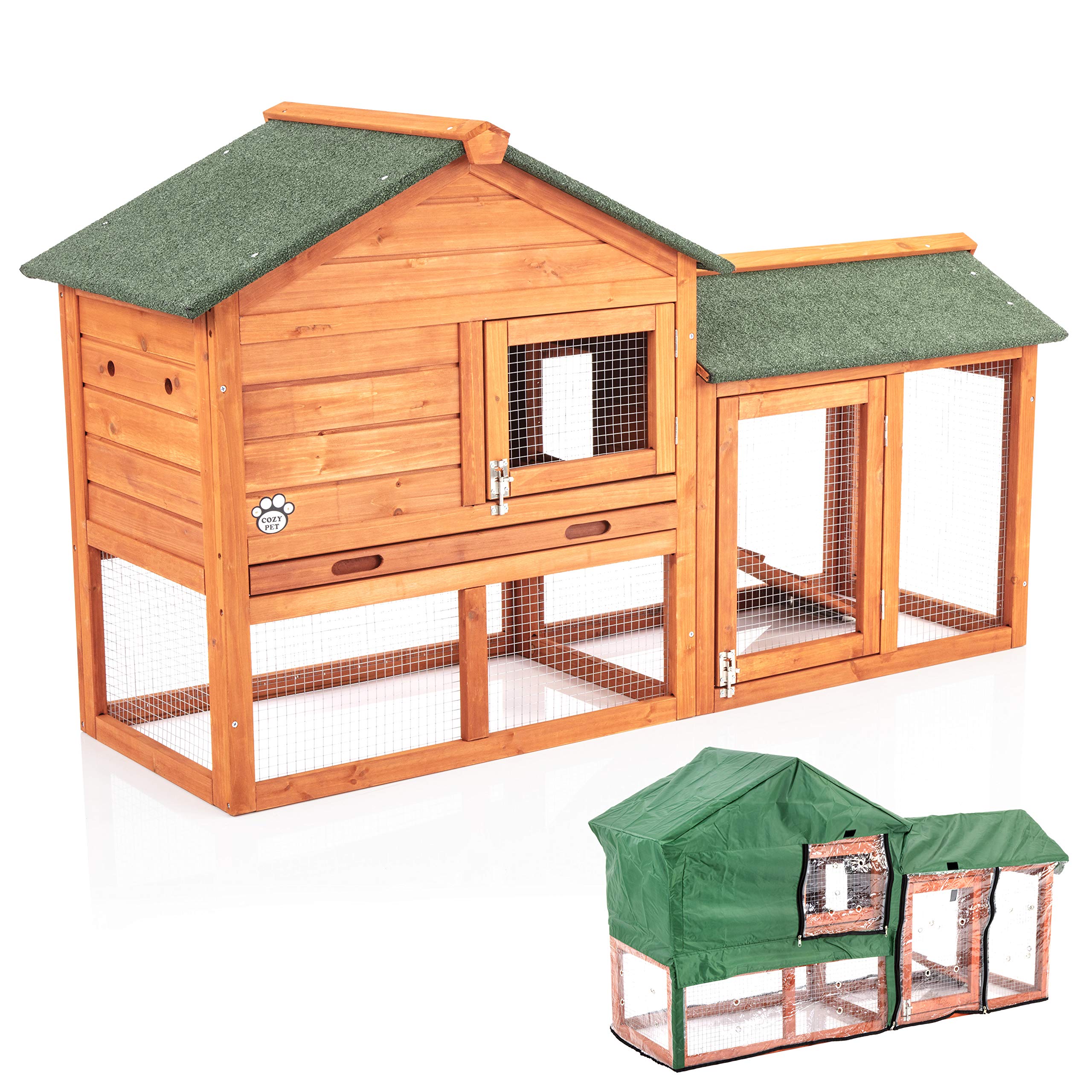 Rabbit Hutch with Cover Guinea Pig Hutches by Cozy Pet 34 Models Run Runs Large 2 Tier Double Decker Ferret Cage in Natural RH01N + RH01C