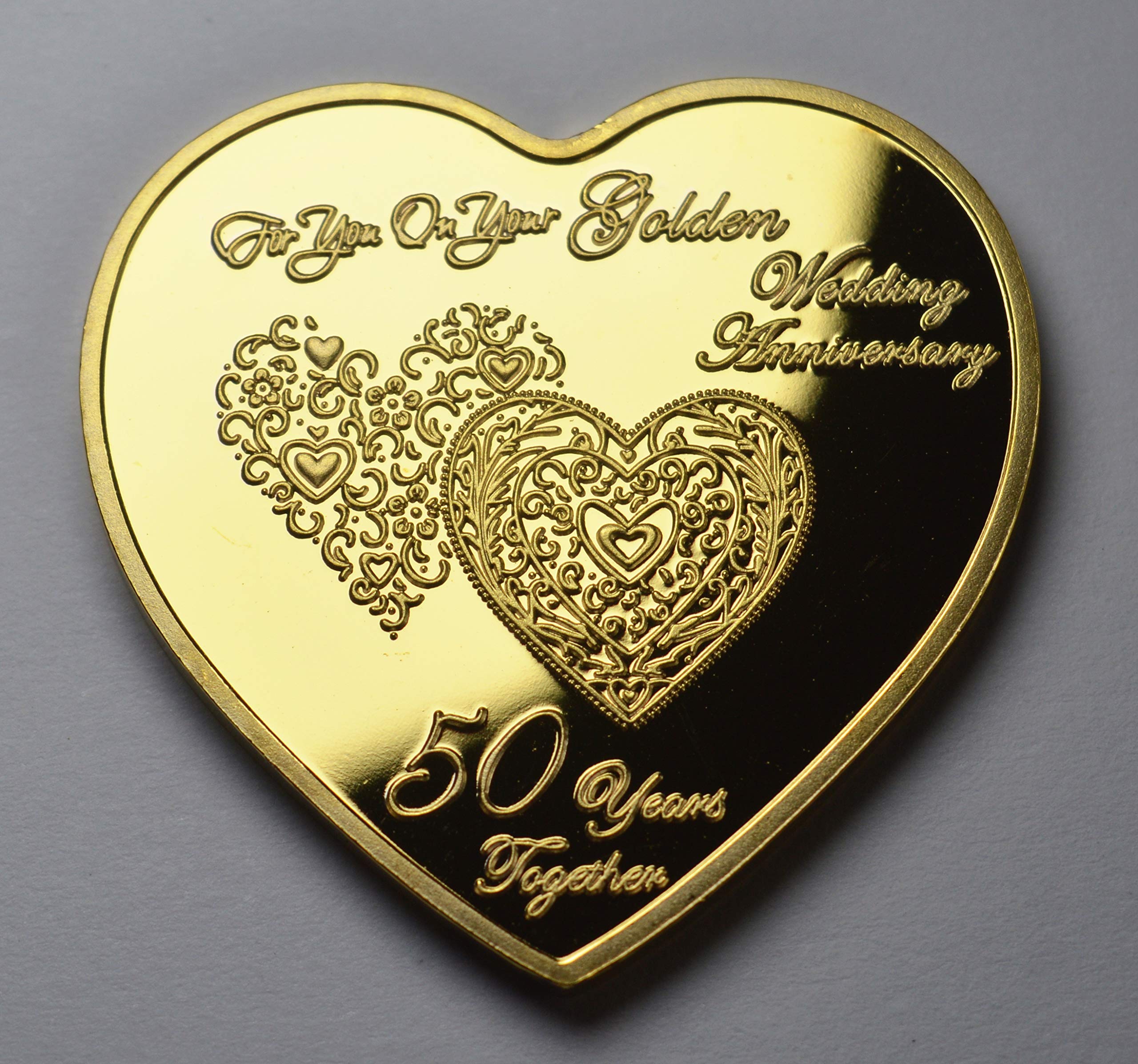 The Commemorative Coin Company Beautiful 50th GOLDEN WEDDING ANNIVERSARY Heart Shaped Commemorative in Capsule. Gift/Present/Congratulations. 50 Years Together. Fifty/Fiftieth. 24ct Gold - Image 3