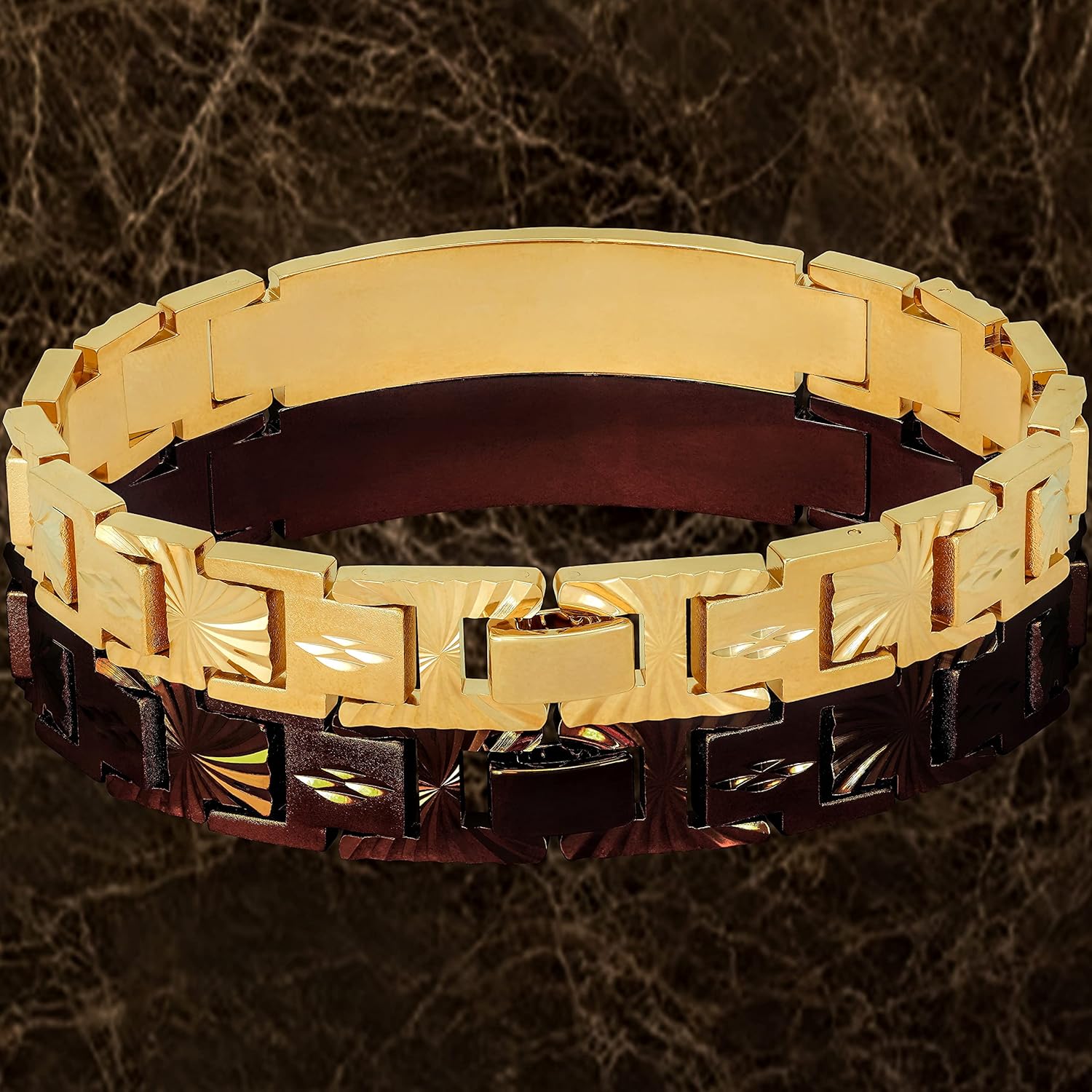 LIFETIME JEWELRY 12mm Diamond Cut ID Bracelet for Women and Men 24k Gold Plated
