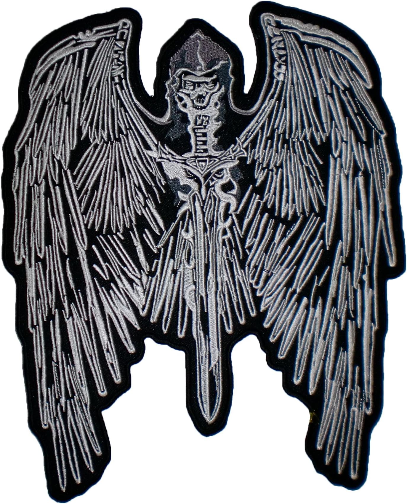 11" Reaper Sword Wings Death Motorcycle Biker Back Patch Vest XL