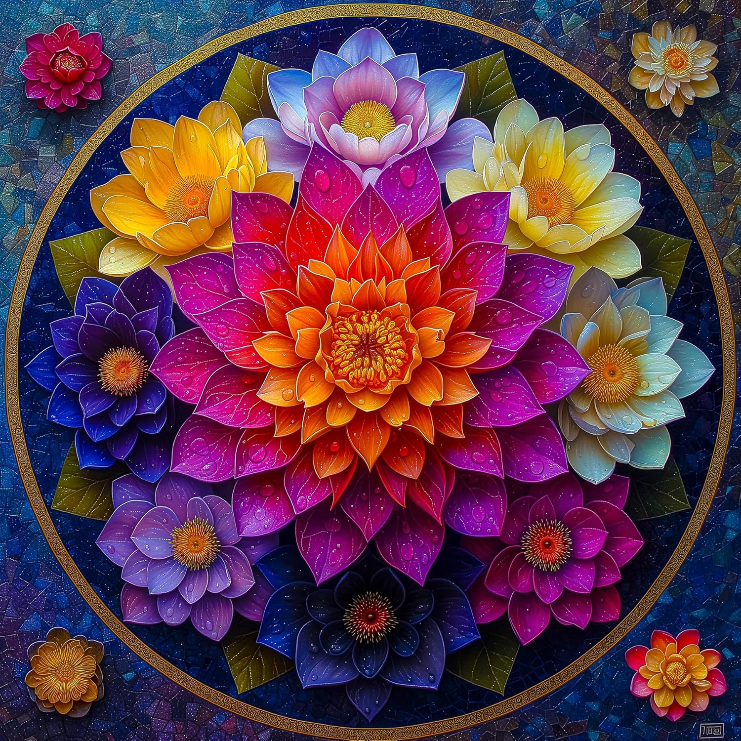 Bgraamiens Puzzle- Colorful Mandala Puzzles for Adults 1000 Pieces,Beautiful Floral in Water Drops Jigsaw Puzzles,Art Puzzles for Mandala Lovers
