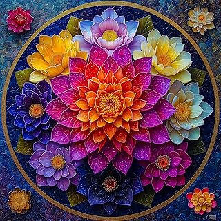 Bgraamiens Puzzle- Colorful Mandala Puzzles for Adults 1000 Pieces,Beautiful Floral in Water Drops Jigsaw Puzzles,Art Puzzles for Mandala Lovers
