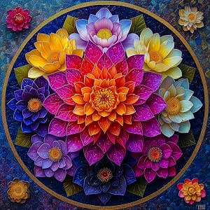 Fower Mandala Puzzle - 1000 Piece Challenging Floral Paper-Cut Art Jigsaw For Adults