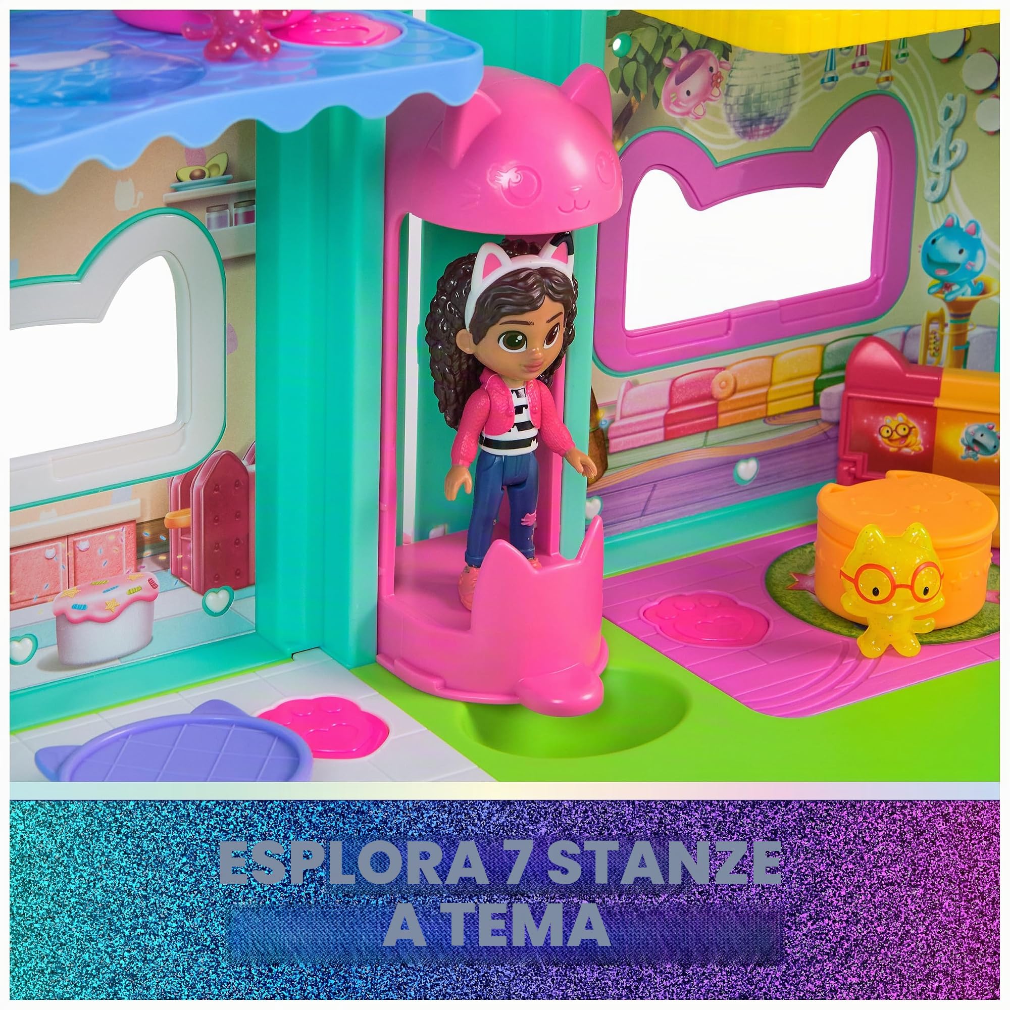 Gabby's Dollhouse: The Movie, Meow-Mazing, casa delle bambole interattiva, 7 stanze, occhi con schermo LCD, figure, Sound FX, giocattoli per bambini per ragazze e ragazzi dai 3 anni in su