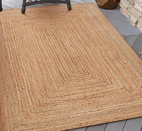 Miniatura 4 de Lightnpro - Alfombra trenzada de yute tejida a mano de 4 x 6 pies, color natural, alfombras bohemias reversibles para cocina, sala de estar,