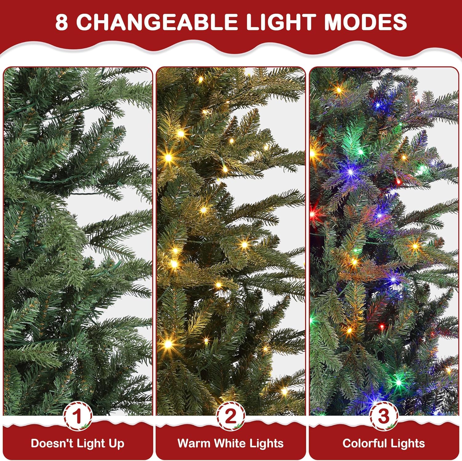 Artificial Christmas Tree, 7.5Ft Premium Hinged Design with Warm White and Colorful Lights, 8 Adjustable Lights Modes, Twinkle Christmas Tree, Elegant Holiday Decorations, Easy to Assemble, Metal Base