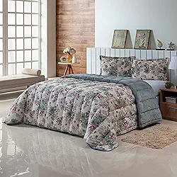 Kit Coberdrom Edrecom Casal Queen 400 Fios Dupla Face Jogo Cama (Cinza)