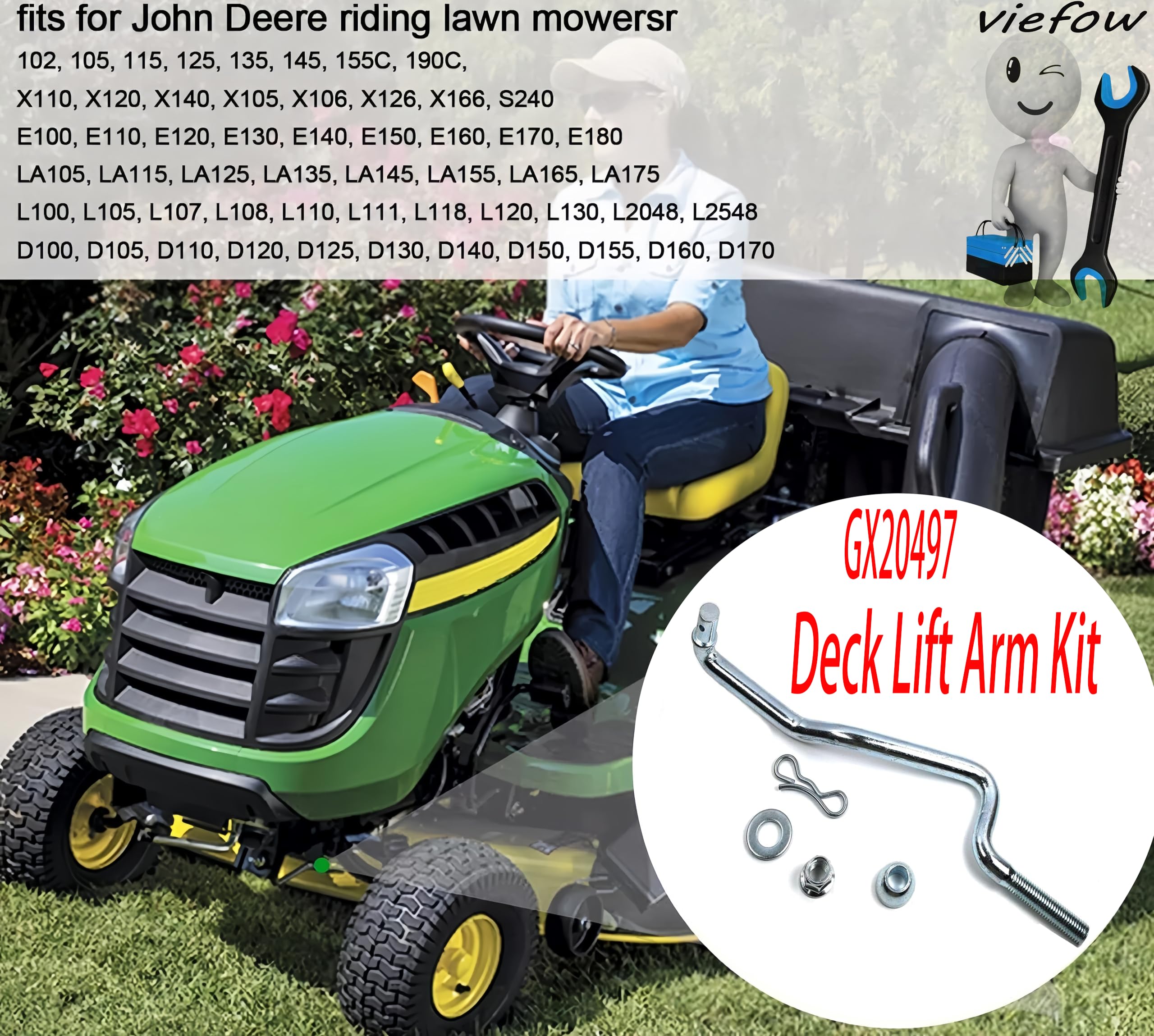 GX20497 Bras de levage pour pont John Deere L100 L120 L130 LA120 D140 X S E Series et Scotts L2048, L2548