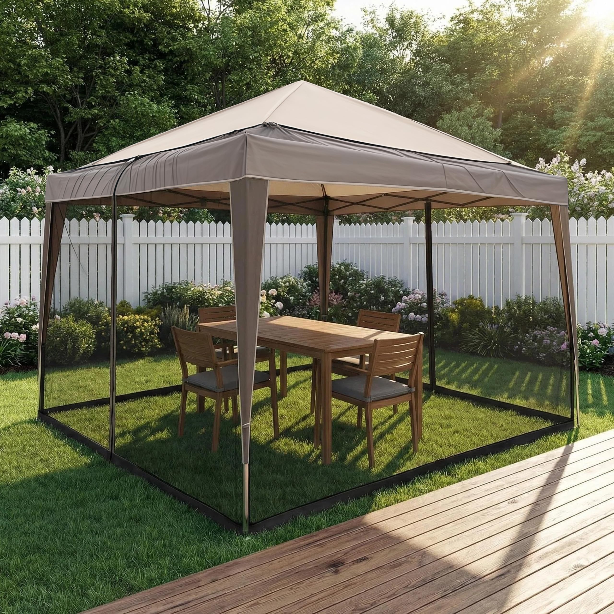 Moustiquaire pour tonnelle, 3 x 3 m, réglable, avec 2 portes zippées, avec pied rempli d'eau, pour jardin, patio, cour, camping, noire