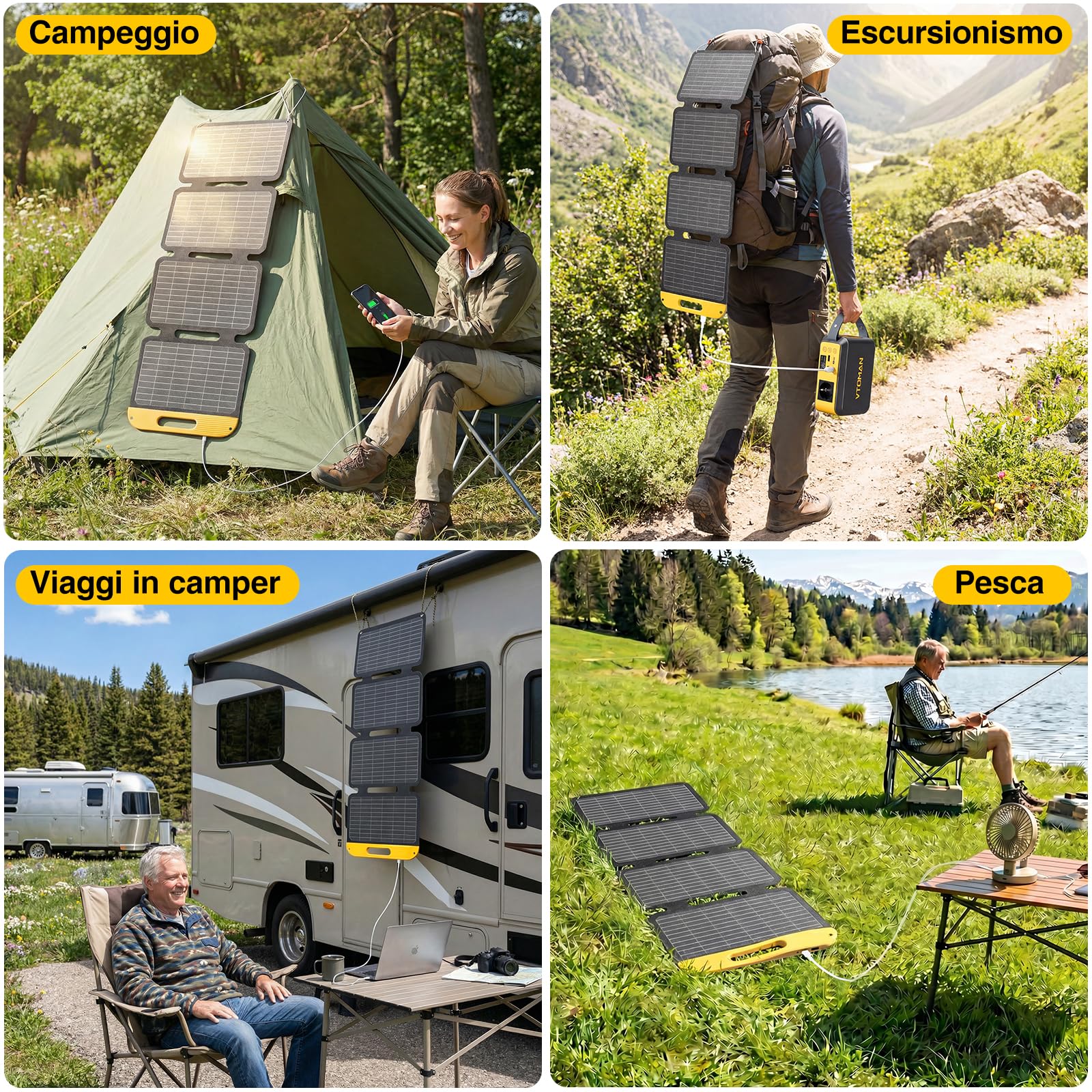 VTOMAN VS40 Portatile Pannello Solare da 40W, 13,9V, 25% Efficienza | Pieghevole Pannello Solare Impermeabile IP67 porte USB-A (Tipo C), PD30W, Leggero, Per Smartphone, Power bank