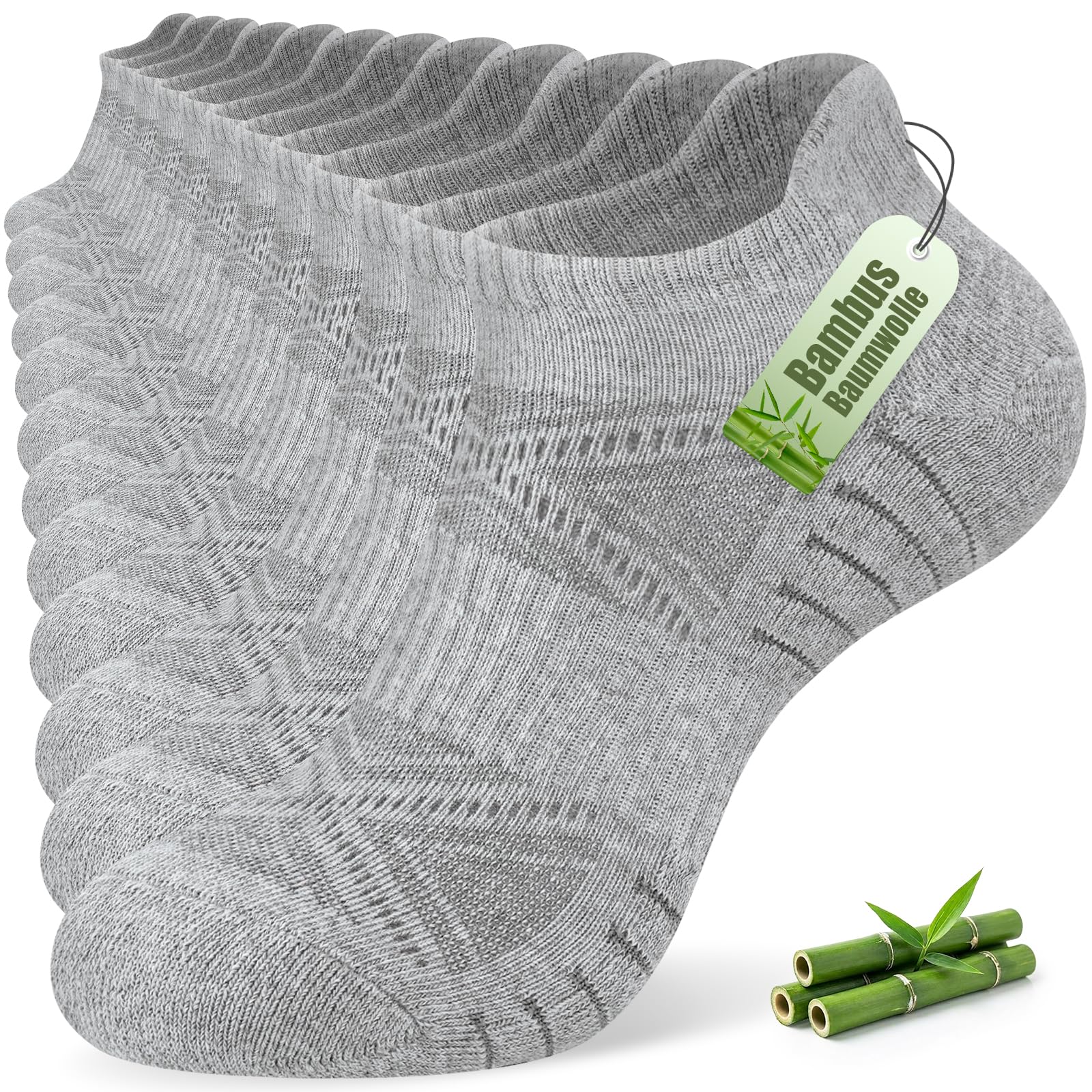 SockWaddles Sneaker Socken Herren Damen aus Bambus-Baumwolle, 6 Paar Atmungsaktive Sportsocken für Running, Sneakersocken Kurz Gepolstert Laufsocken Knöchelsocken