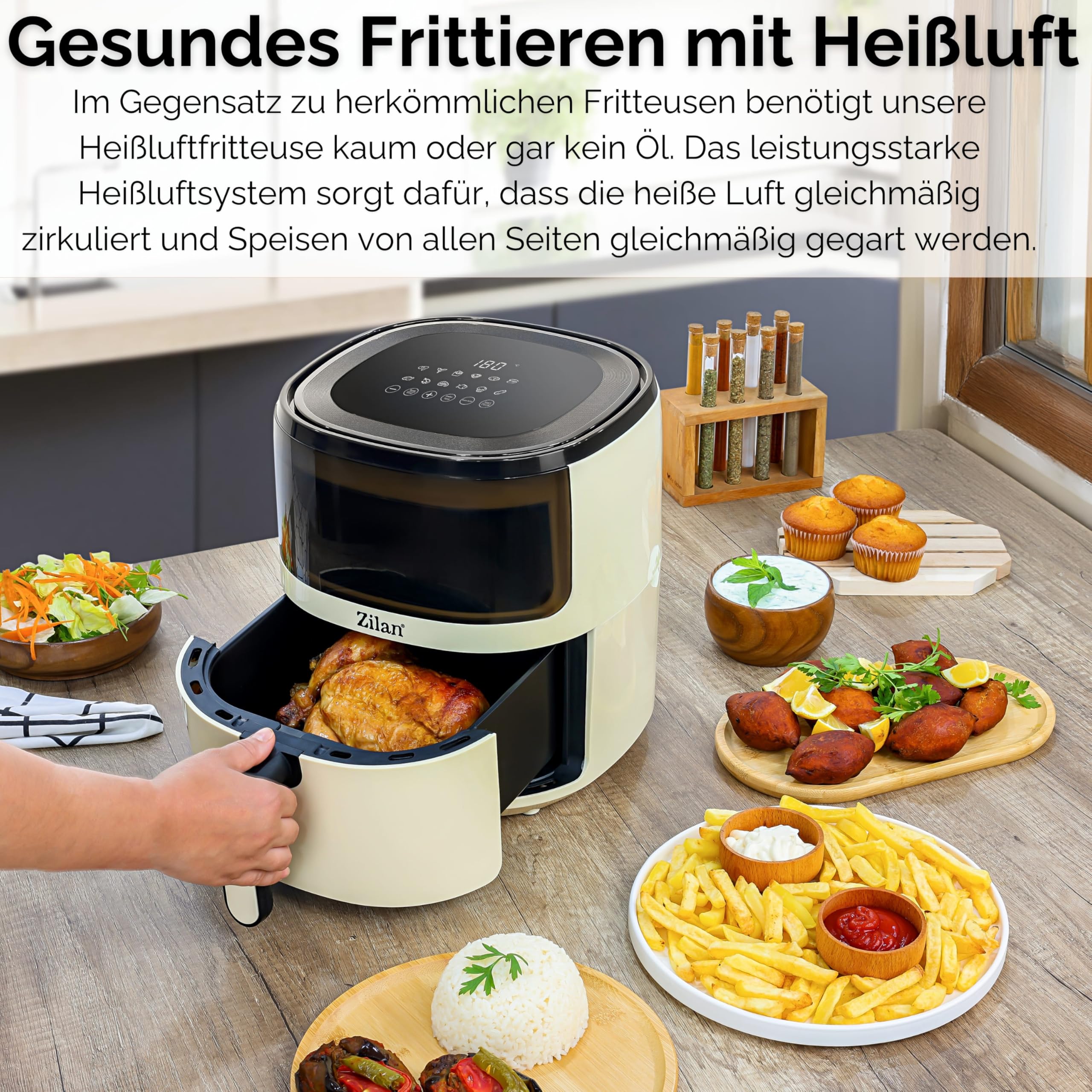 Heissluftfritteuse 5 Liter Heißluft-Frittieren Mini Backofen Heißluftfritteuse - Grillen Backen Dörren Frittieren Friteuse ohne Öl Airfryer Heißluftofen Heißluftgrill Fritteuse 1500 Watt