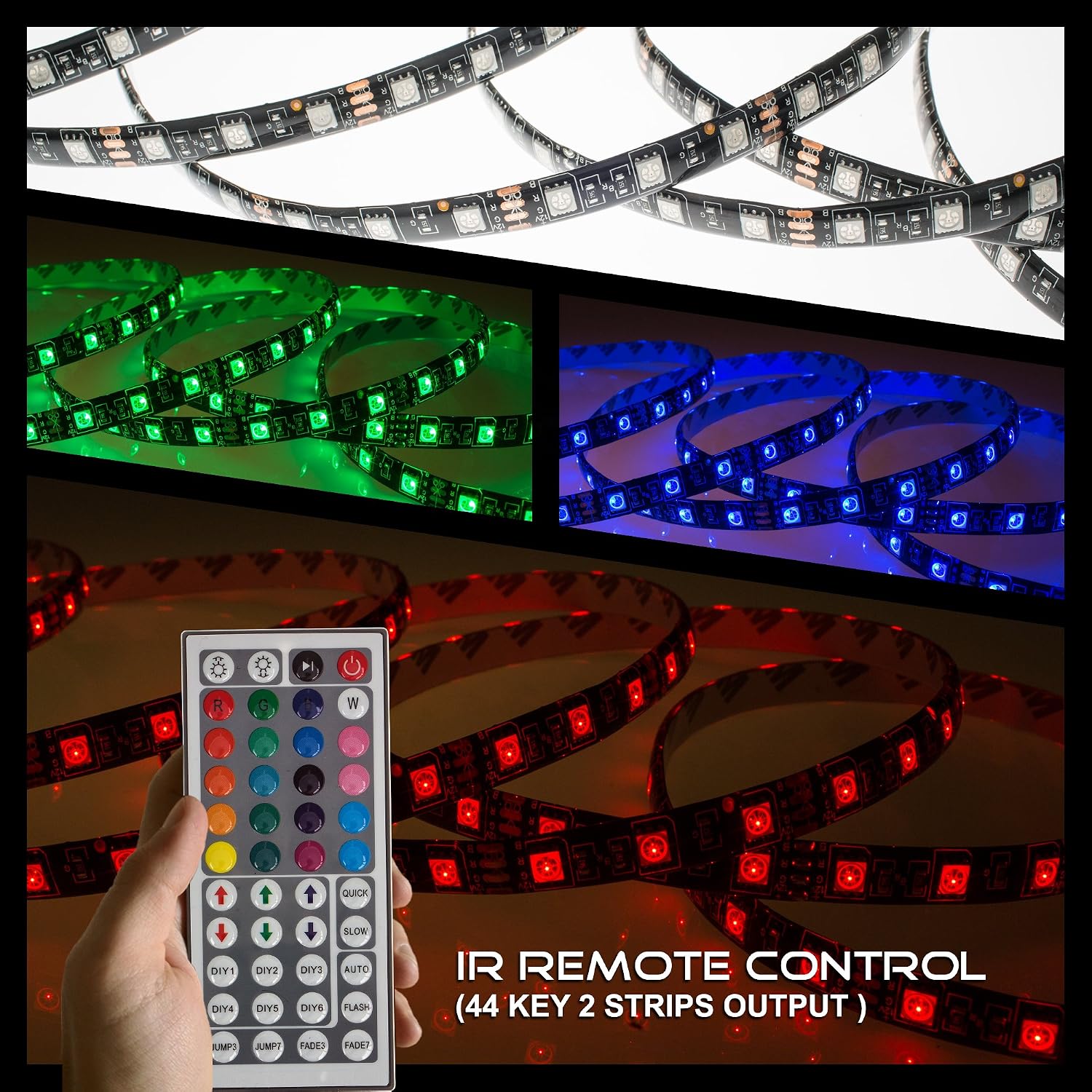 20M 5050SMD RGB LED Strip Light Kit 44 Key Remote 2 Outlet 5A Power Combo