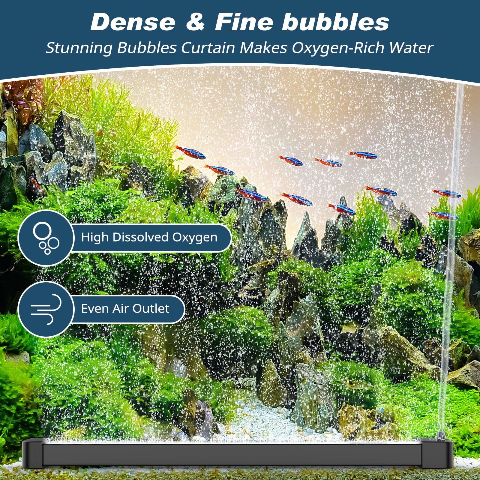 Hygger Oxygène Aquarium, Pierre à Air pour Aquarium 25CM 2PCS, Bande de Bulles d'Oxygène, Pierres Diffuseur de Sortie d'Air pour Aquarium avec Tuyau d'Air pour Eau Douce et Eau Salée