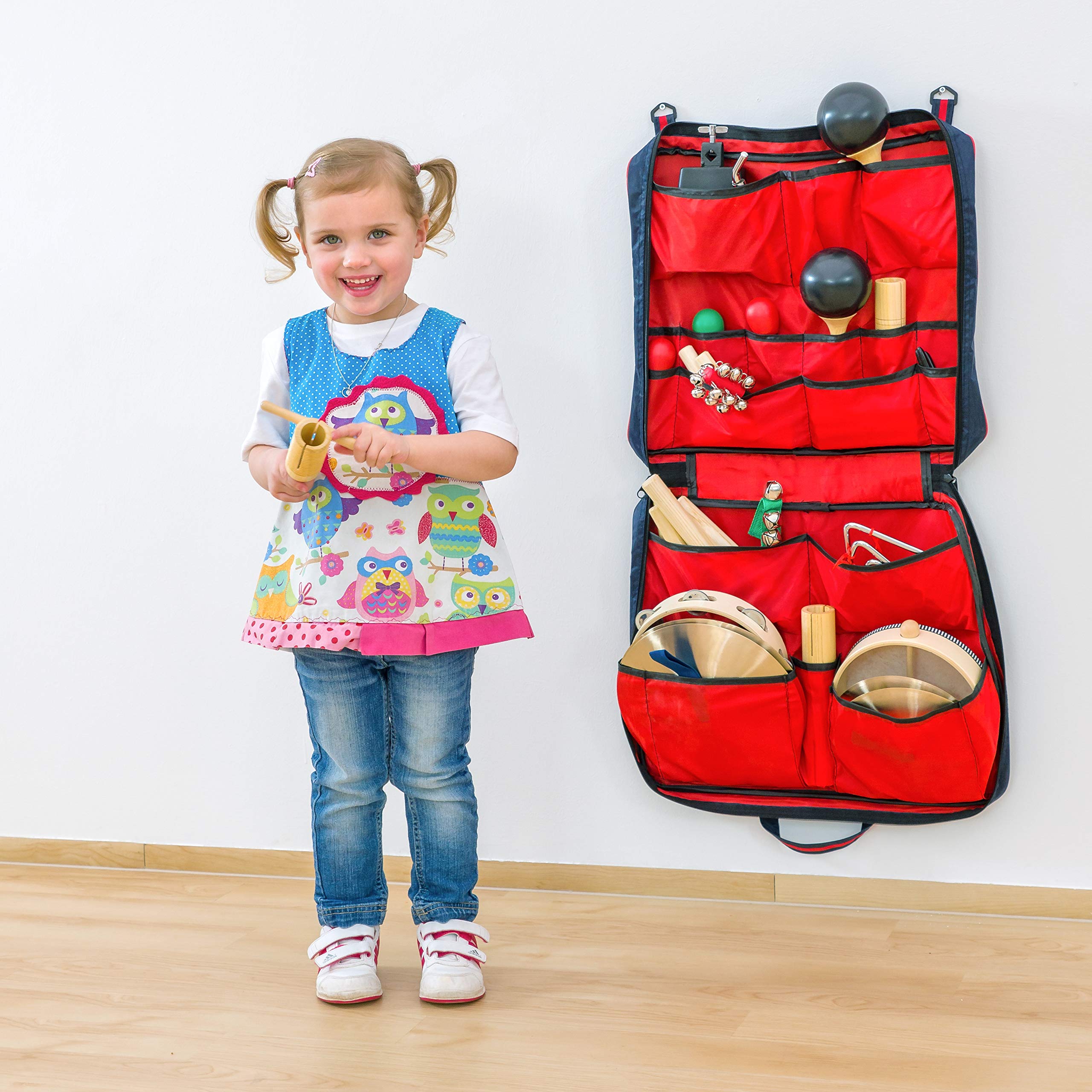 Betzold Musik - Percussions-Tasche mit 24 Instrumenten - Kinder Musikunterricht Musik-Schule Triangel Trommel Maracas Claves Tamburin Set Musikunterricht Klassensätze Musik Rhytmus Rhytmikinstrumente
