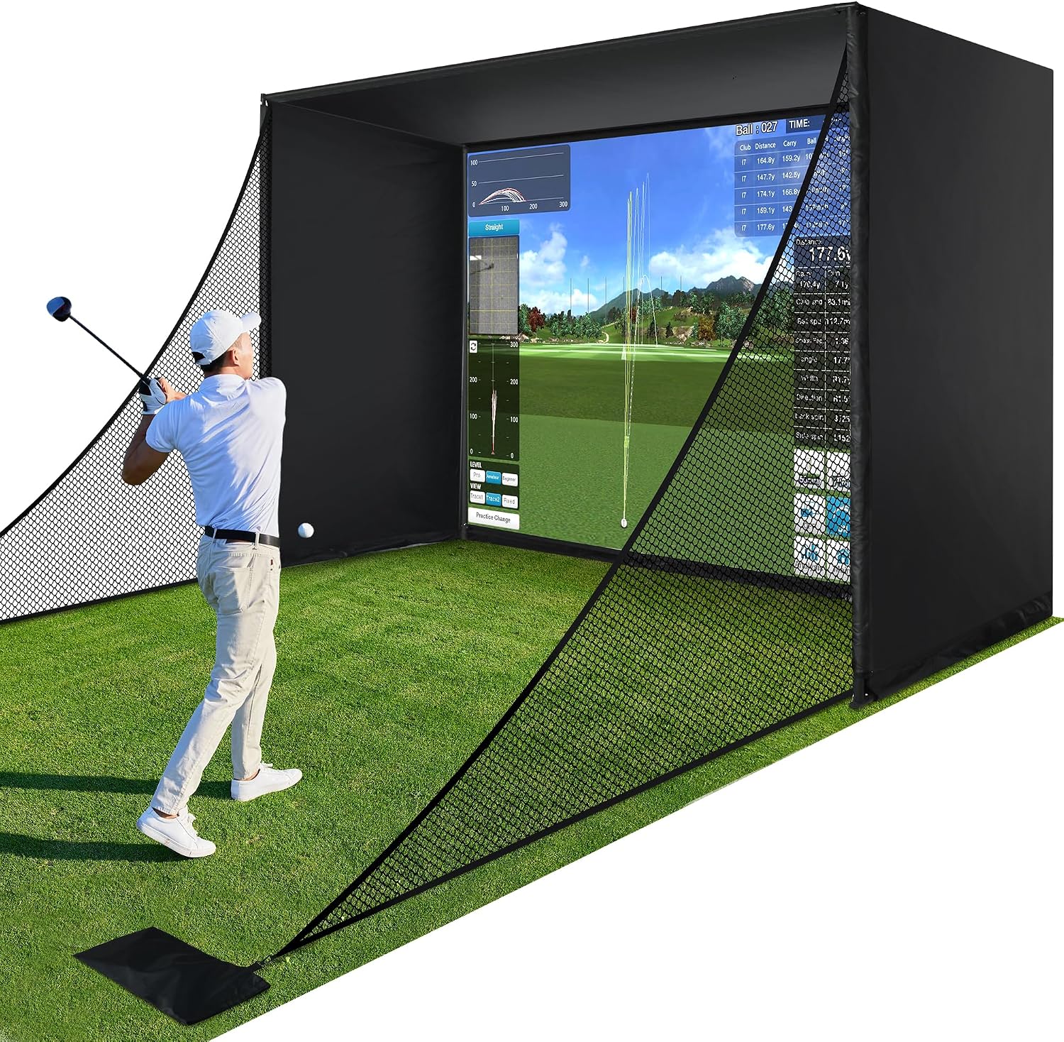 Golf Simulator Enclosure Kit with HD Impact Screen and Steel Frame
