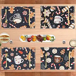 Jogo americano de tecido, conjunto de 4 - tapetes de mesa de tecido de linho grosso lavável para jantar, festa, cozinha e decoração de casa, decorativo e durável (30 x 45 cm) A67