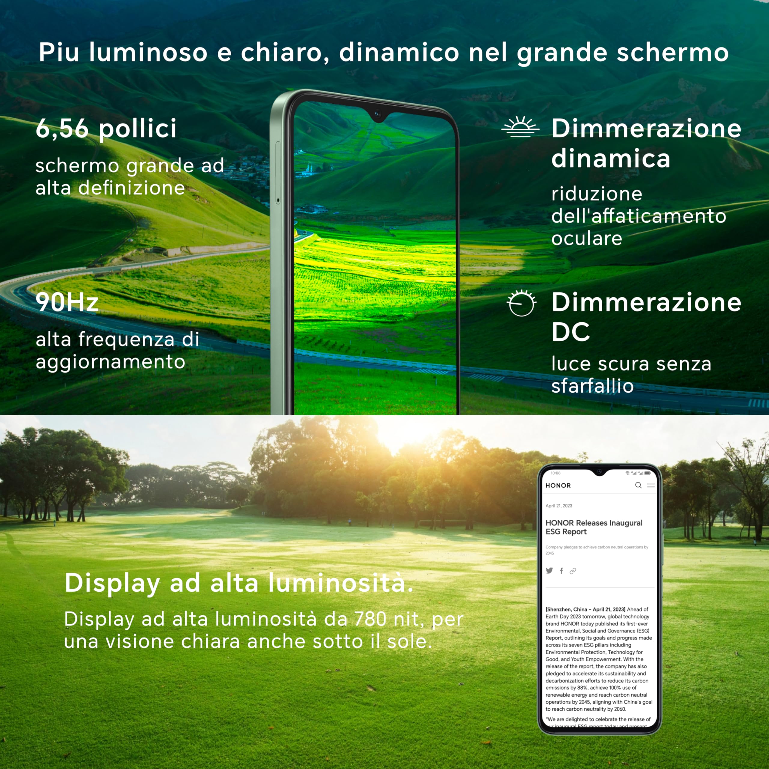 HONOR X6b Smartphone Android 14 Dual SIM NFC, batteria 5200 mAh, 4GB RAM 128GB telefono con Display 6,56 pollici 90Hz, fotocamera 50+2MP, Octa-core cellulare impronta digitale, Midnight Black