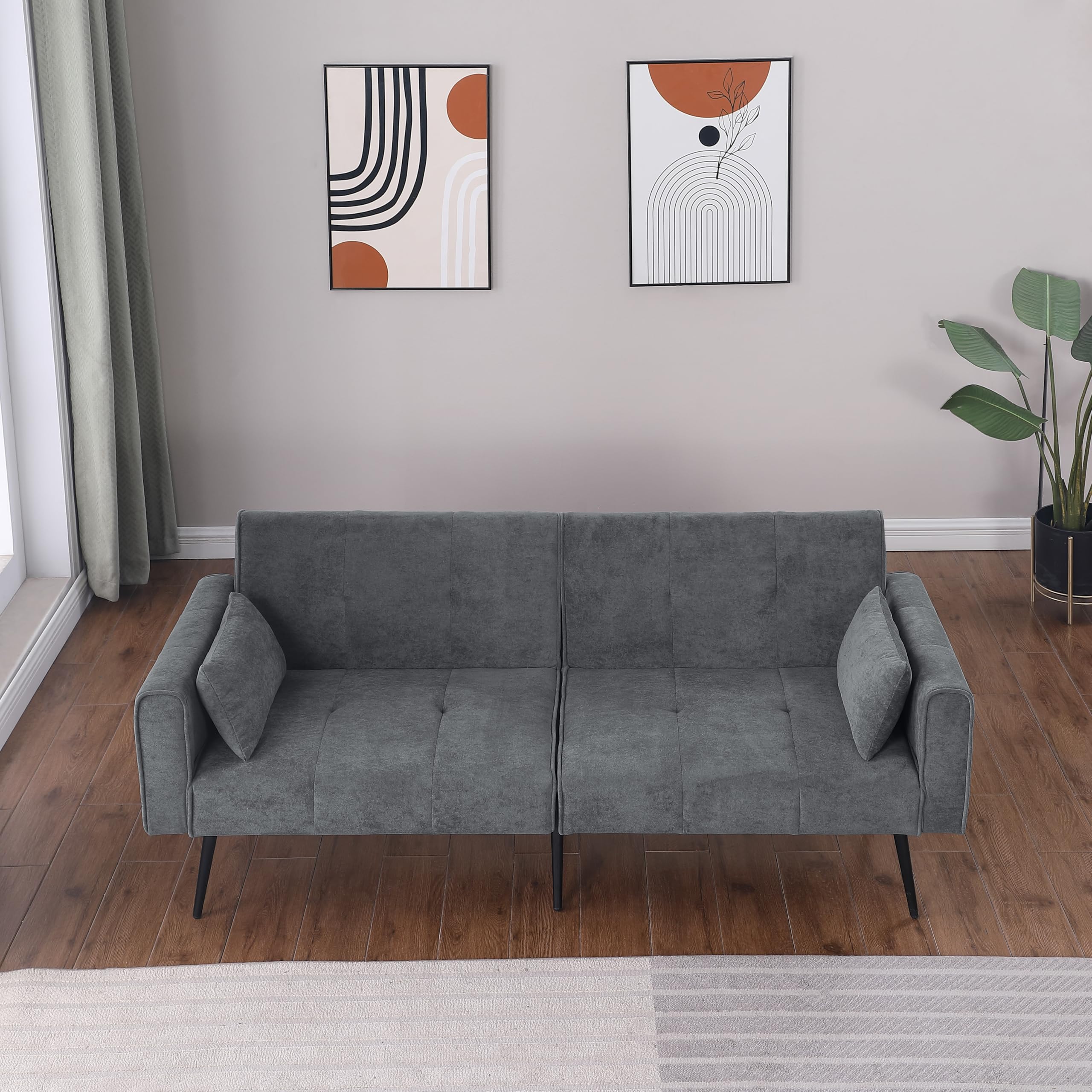 Divano letto futon a 3 posti in tessuto a coste per soggiorno e piccoli spazi (grigio)