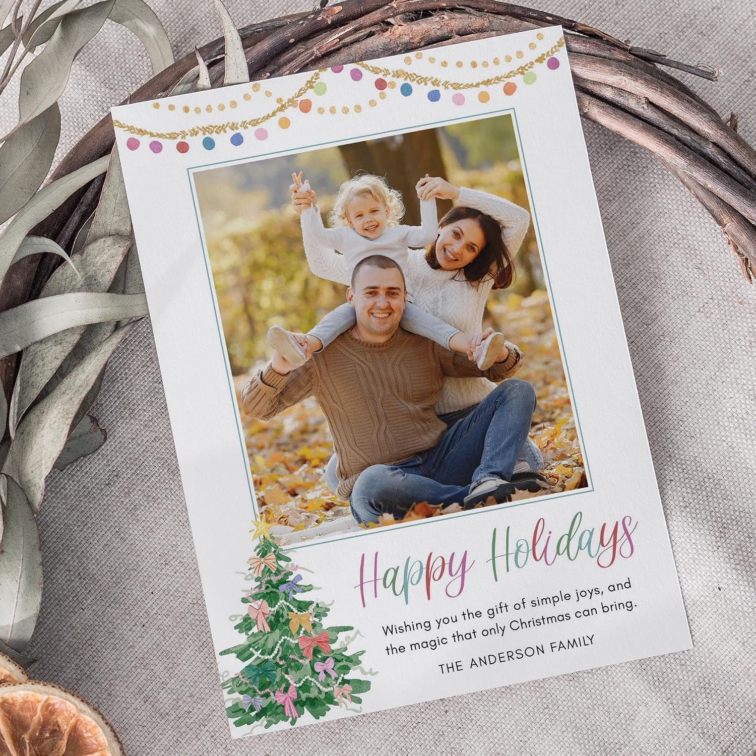 Personalized Christmas Photo Cards 5x7, Family Happy Holidays Greeting Notecards with Envelopes (Design 5)