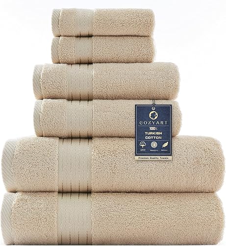 COZYART Juego de 6 toallas de baño de algodón turco grandes, de algodón turco, juego de 6 toallas de baño gruesas con 2 toallas de baño, 2 toallas
