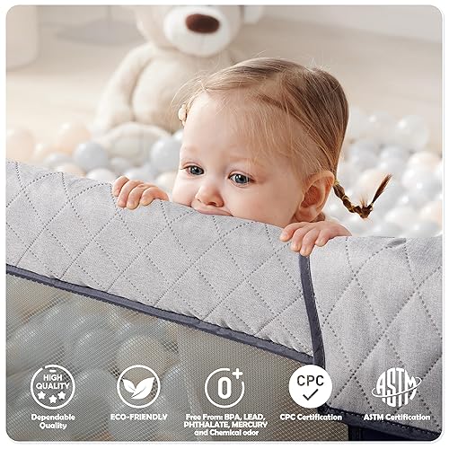 Miniatura 3 de Sweeby Corralito para bebés, 59 x 59 pulgadas, corralitos para bebés y niños pequeños, corralito grande con puerta de juego para valla interior y