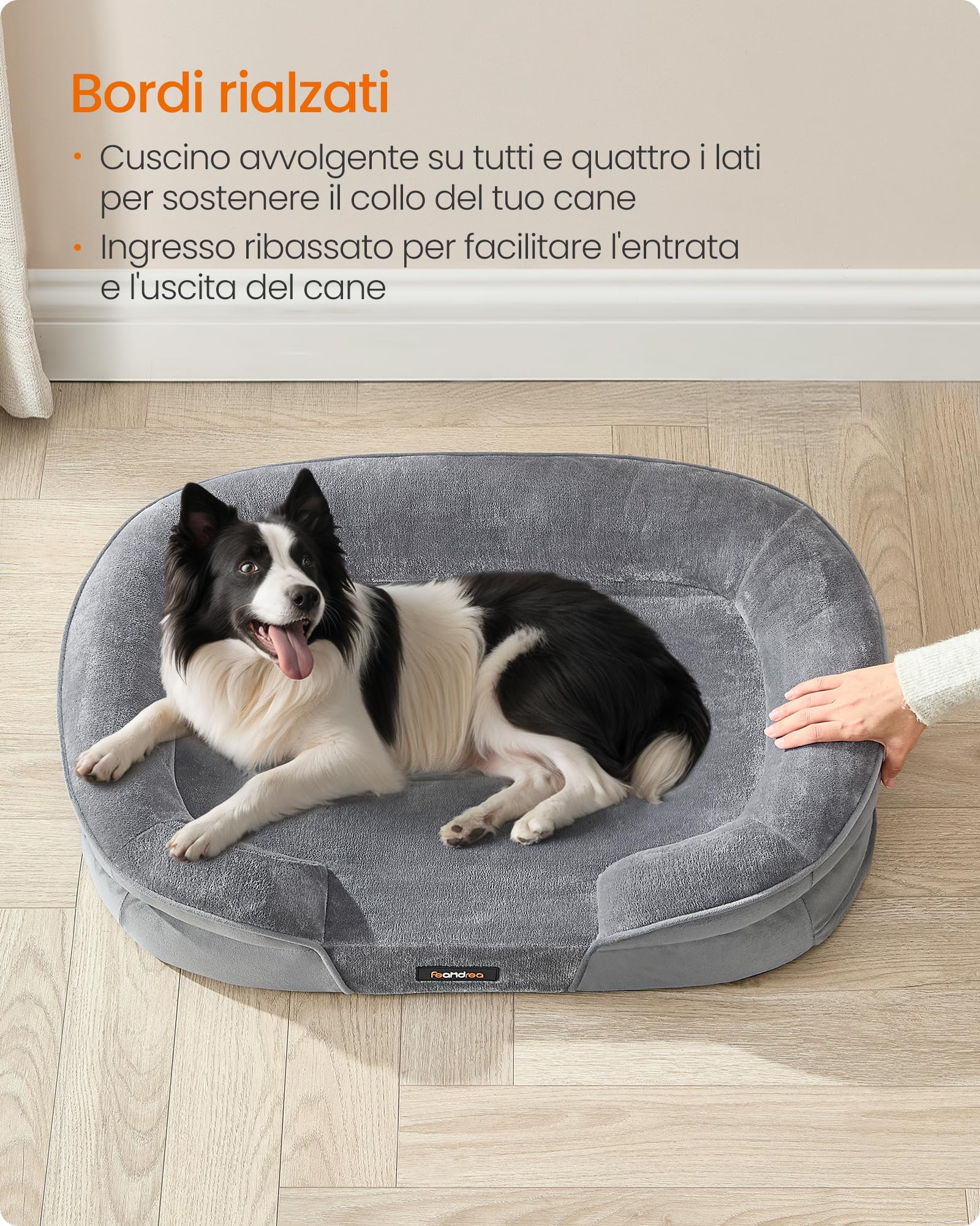 Feandrea Cuccia per Cani di Taglia Grande, 91 x 68 x 18 cm, Ortopedica, Rivestimento Impermeabile, Bordi Rialzati, Sfoderabile e Lavabile, Antiscivolo, Grigio Chiaro PGW282G01