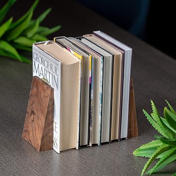 TILISMA Handmade Walnut Bookends for Shelves Bookends Made of Wood with Metal Base Book Holder for Heavy Books Modern Decorative Book Accessories to Keep Books Feast on the Bookshelf