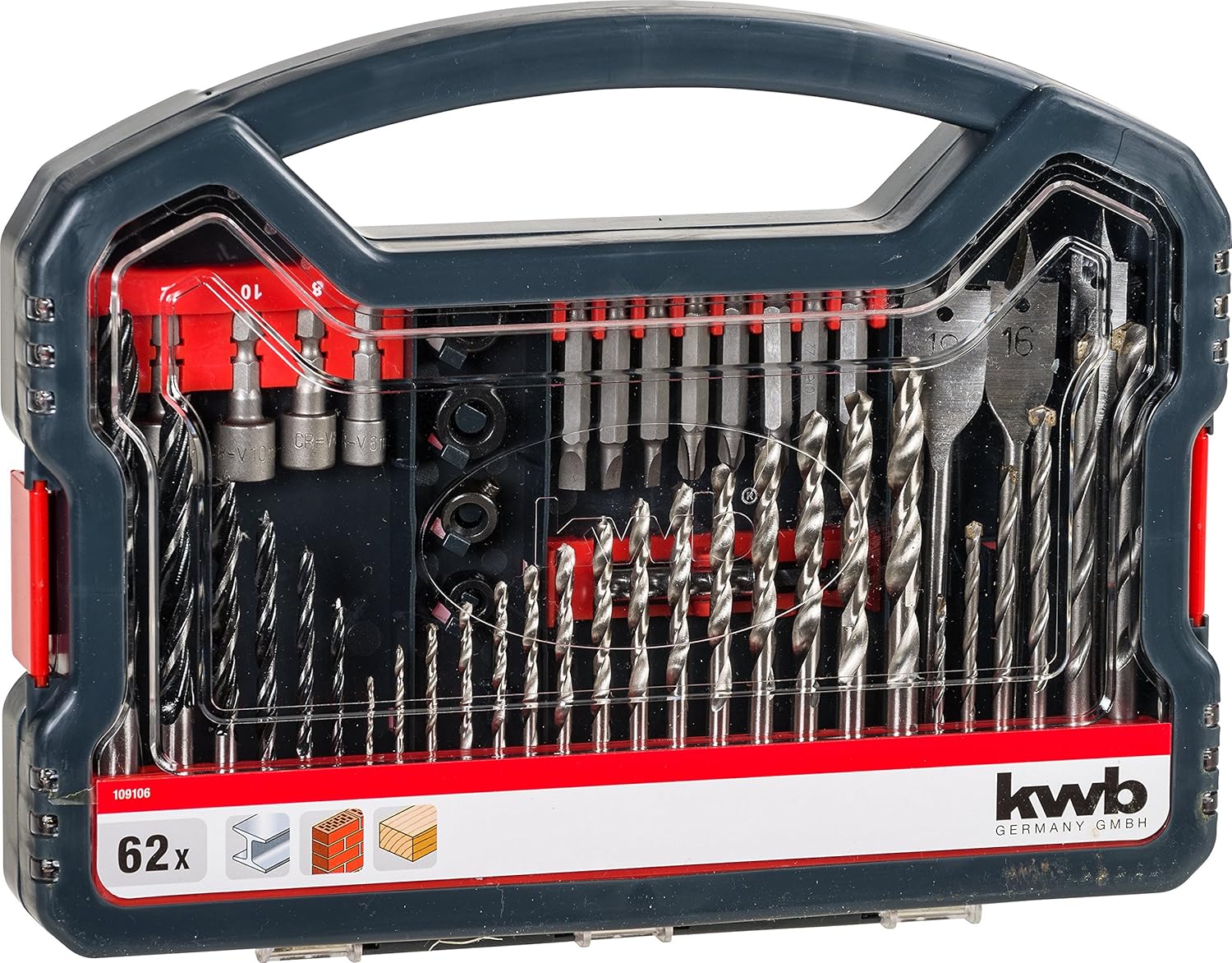 kwb Power-Box 62-Pieces. Drill and Bit Set - Complete Tool Set for Drilling Screwdriving, and Milling, Multi-coloured, 62-teilig - Image 3
