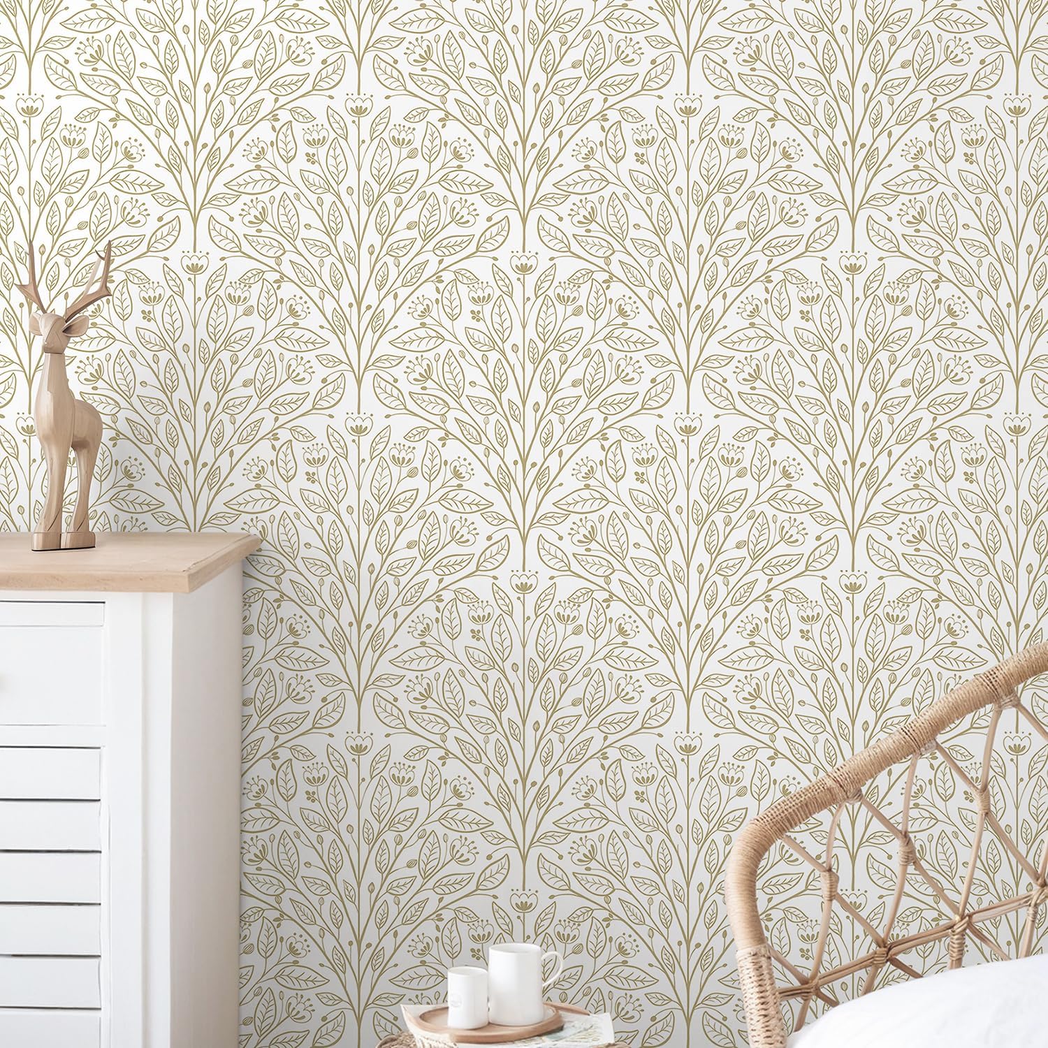 Safiyya Peel and Stick Wallpaper Boho Modern Beige Leaf Fanshaped 197"x17.3" Contact Paper Peel and Stick Wall Paper Self Adhesive Removable Wallpaper for Bedroom Bathroom Vinyl Roll