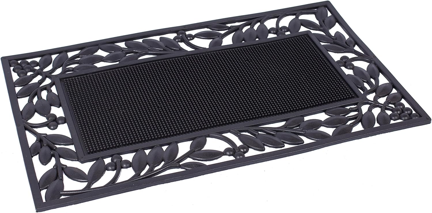 BIRDROCK HOME Rubber Doormat with Leaf Border - 17.72 x 29.92 - Rubber Bristles - Outdoor Doormat - Keeps Your Floors Clean - Decorative Design