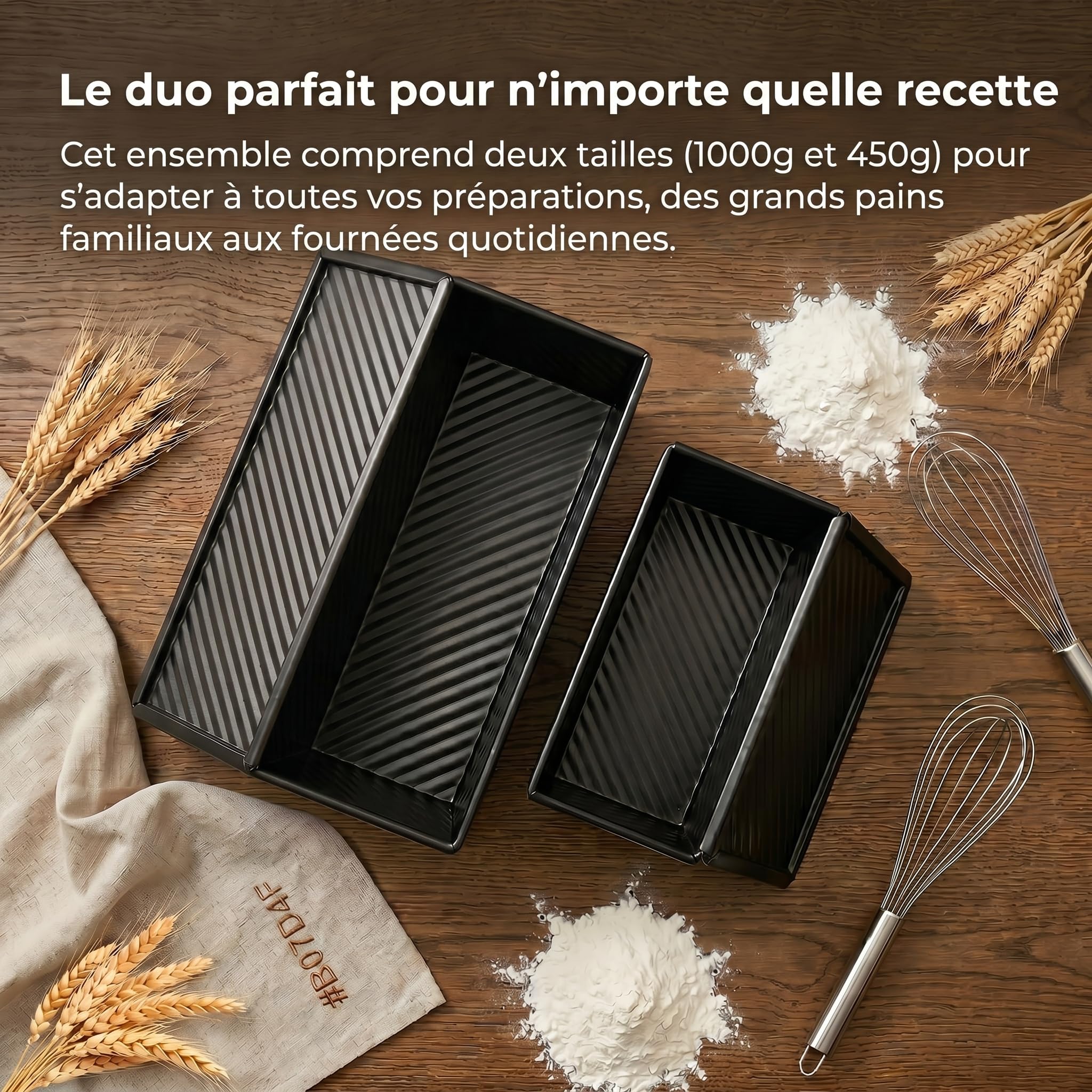 Lot de 2 1000+ 450g Moule Pain de Mie, Moule a Pain de Mie avec Couvercle, Acier au Carbone, Répartition Uniforme de la Chaleur, Idéal pour le pain de Mie et la Boulangerie Maison, Noir