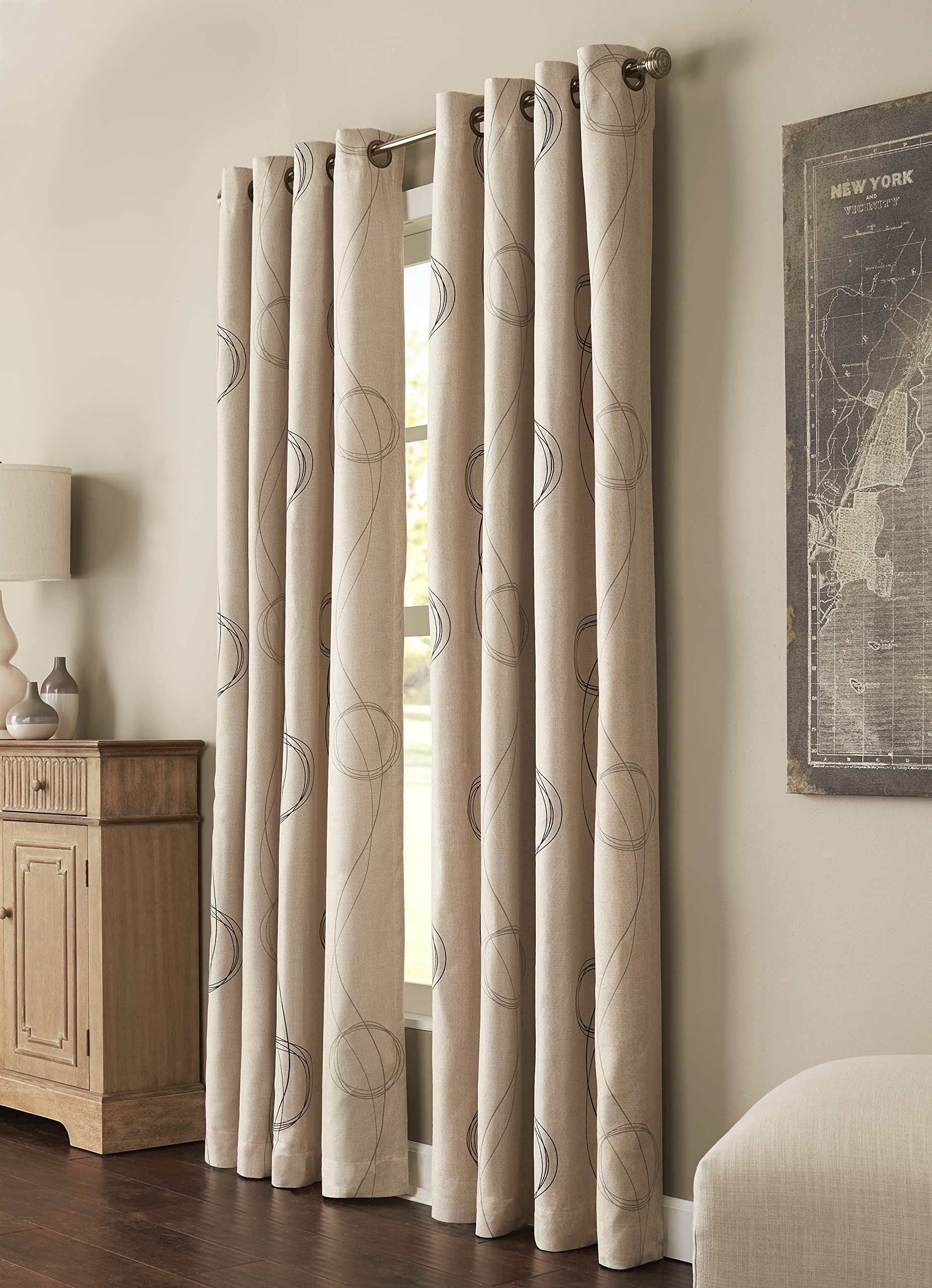 Photo 1 of **ONLY ONE** Brooklet Woven Contemporary Print Curtain Panel 54" x 84" in Beige Beige 54" x 84"