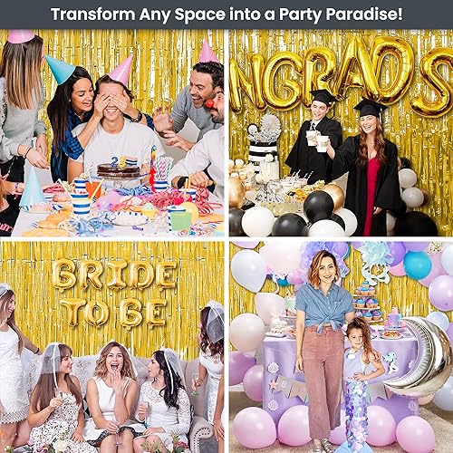 Miniatura 5 de RFAQK Paquete de 2 cortinas de flecos de lámina dorada de 3.3 x 8.2 pies, telón de fondo con flecos, serpentinas de oropel para decoraciones de