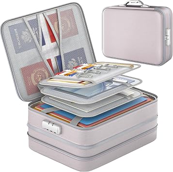 Nacial 5200F Fireproof Document Box with Lock, Expandable Organizer | Heat Insulated Fireproof & Waterproof File Storage Box with Portable Handle for Important Documents, Home & Travel Use