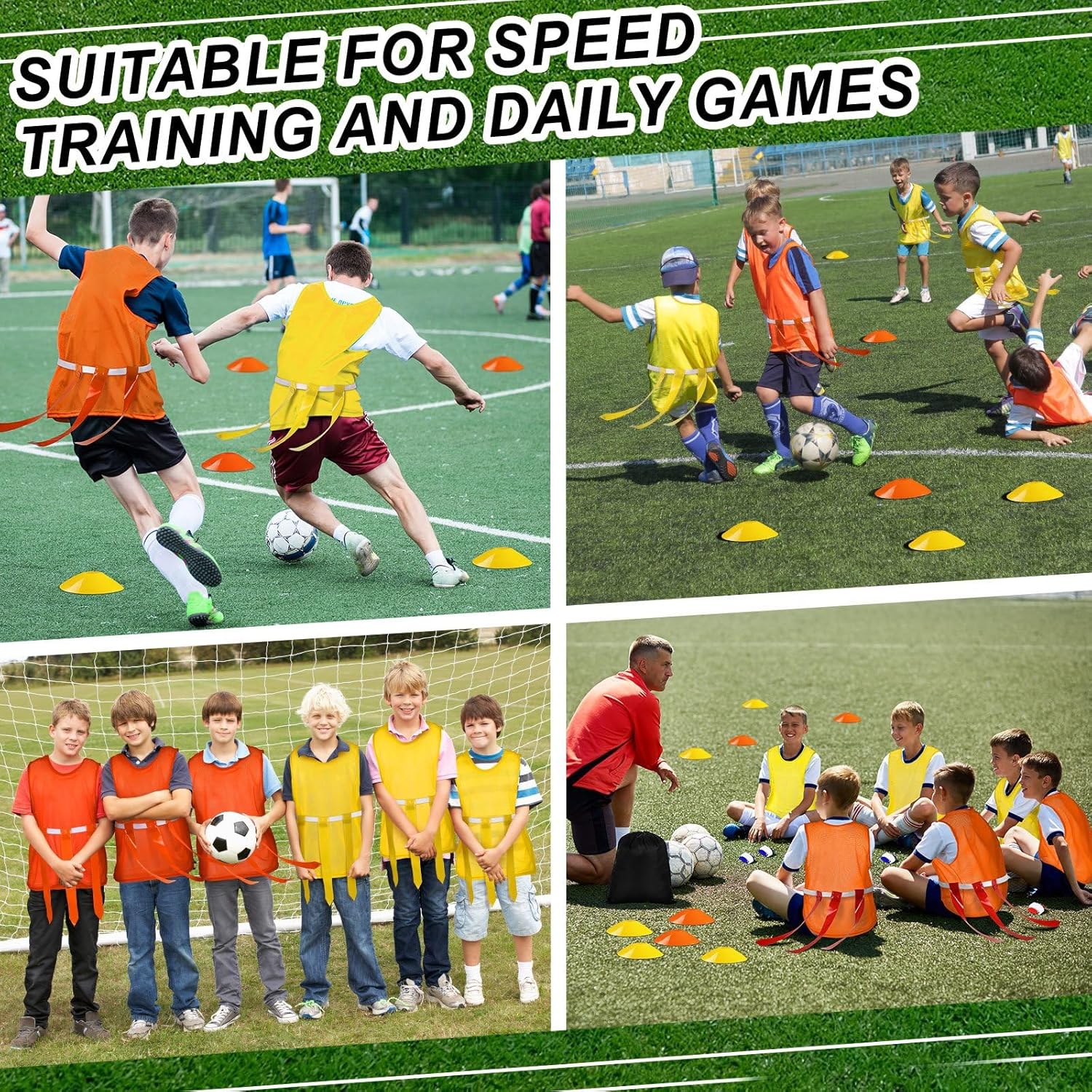 Sratte Flag Football Set 14 Player Football Flags 14 Nylon Mesh Pinnies Jerseys 14 Adjustable Belt 12 Cones for Training(Yellow, Orange)