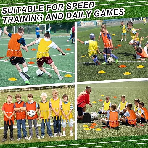 Miniatura 7 de Juego de fútbol para 14 jugadores y 3 banderas, 14 mallas de nailon, 14 banderas, cinturón de fútbol, 12 conos para entrenamiento de adolescentes