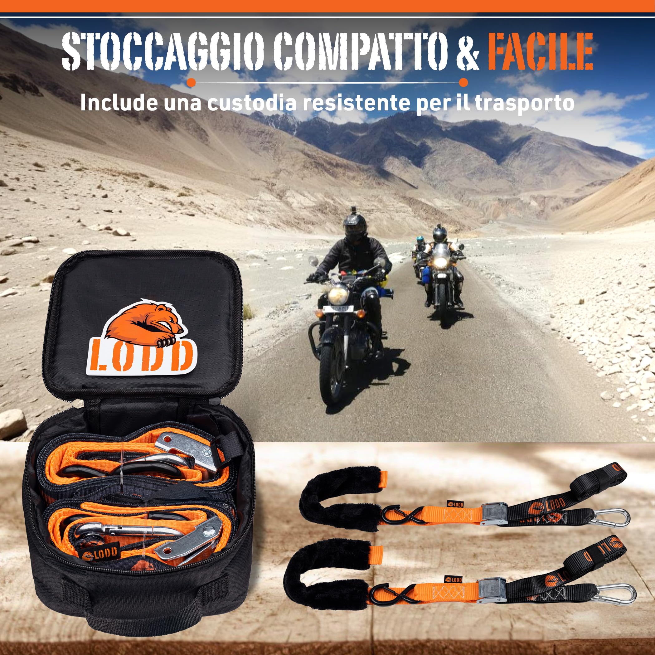 LODD - Cinghie Moto con Fibbie Alta Resistenza, Protezione in Pelliccia | 38mm | Fissaggio Rimorchio Moto Cross, Enduro, Trial, Quad, Trail (Parent) (Fibbia/Moschettone)