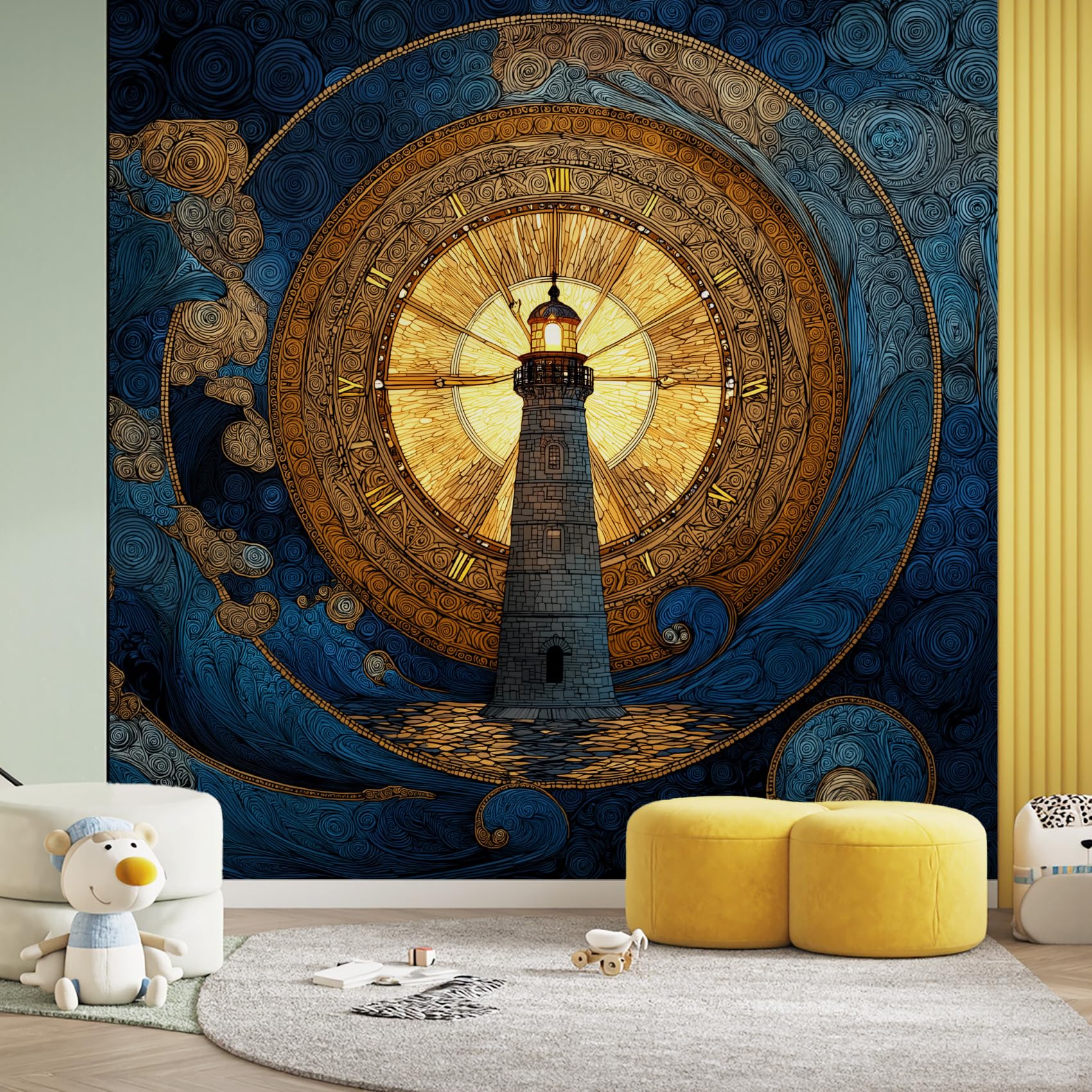 Papier peint phare panorama vague marin 250x352cm pour salon