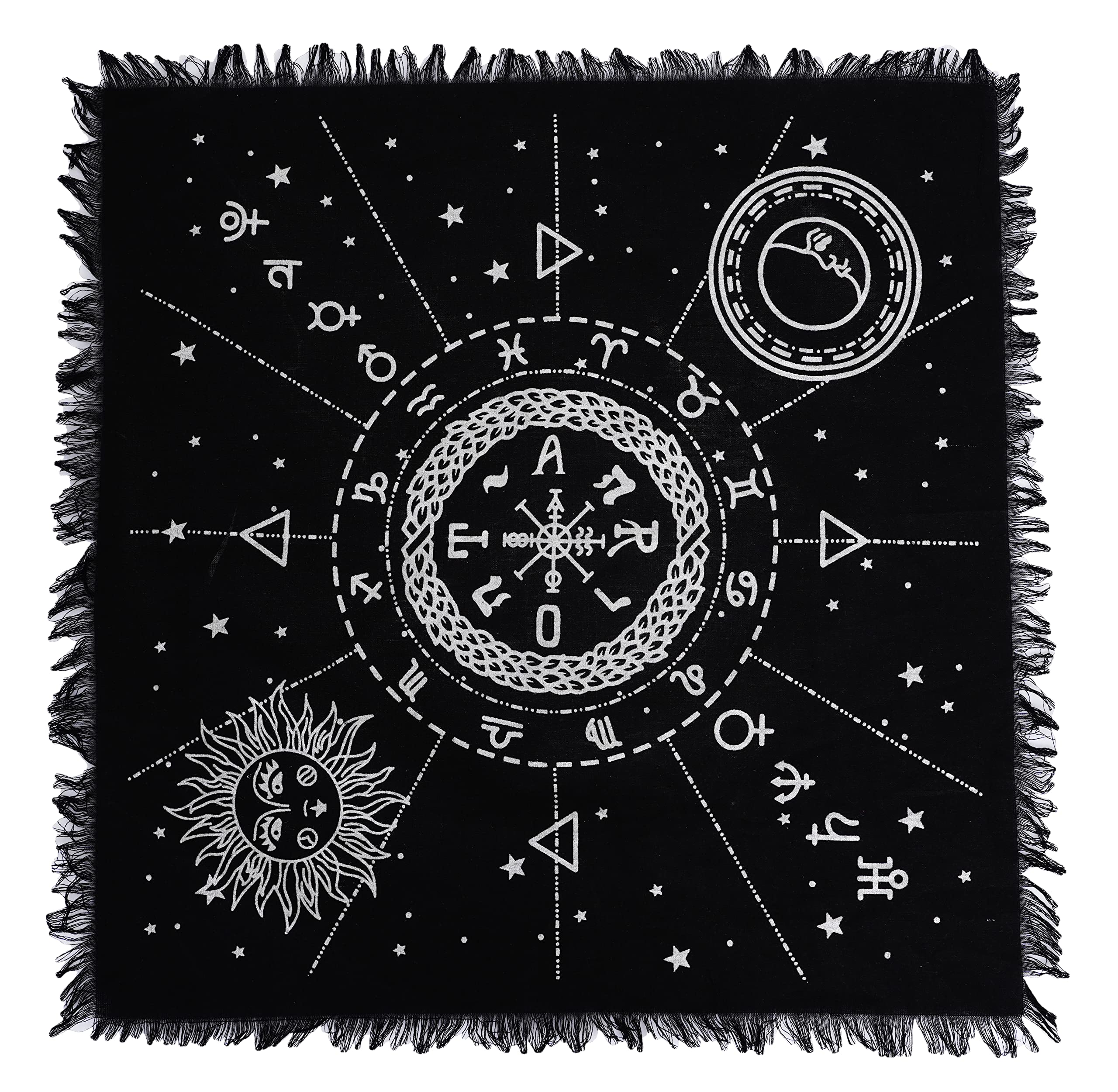 Altar Cloth 18 x 18 Inches Table Cloth Square Tarot Witchery Supplies (Silver Sun Moon Mandala, 18X18 Inches (46x46 Cm))