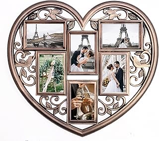 Gold Wall Large Hanging Heart Shape Collage Picture Frame 6 Opening 4" x 6"