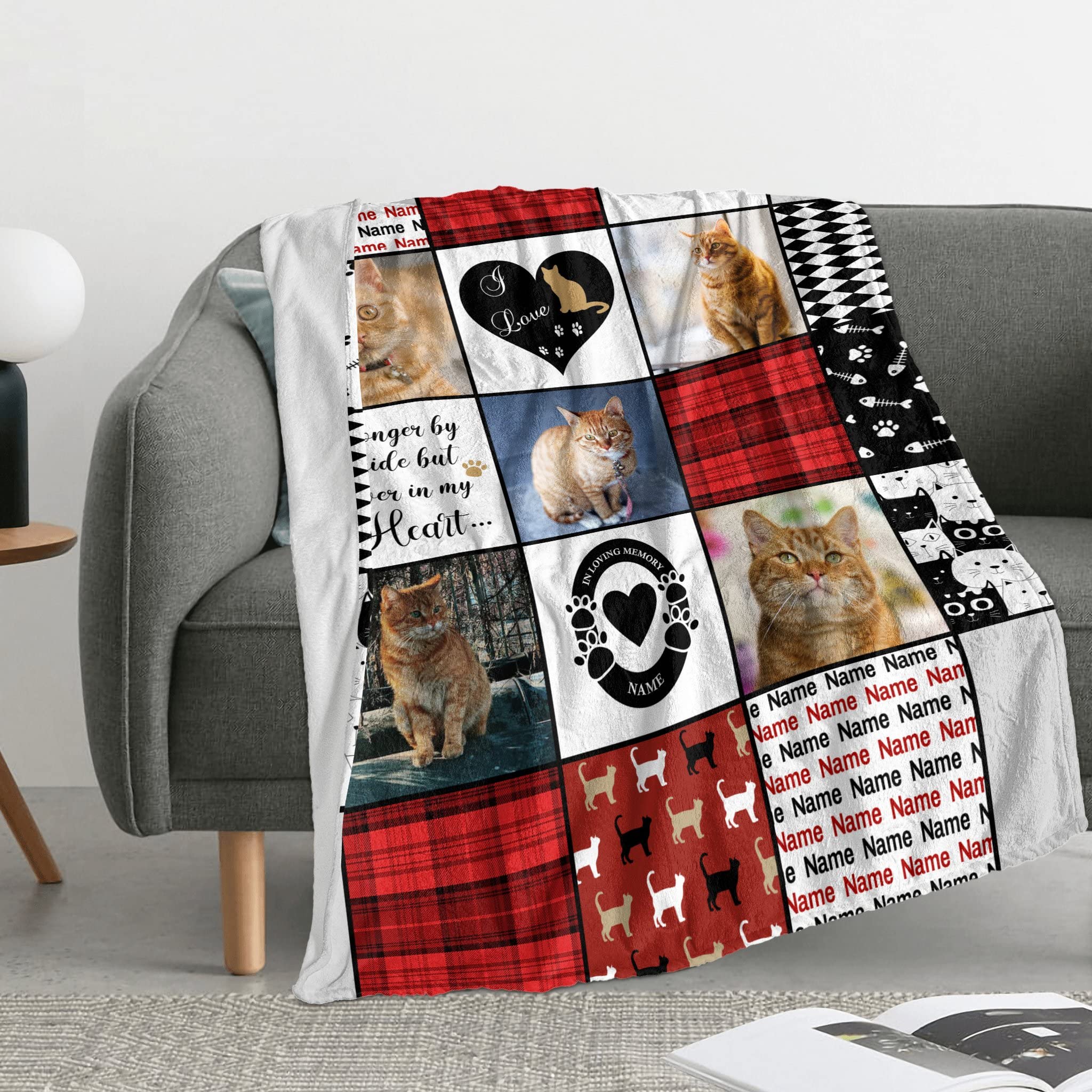 Ussunarts Personalized Cat Memorial Gifts Pictures Blanket Custom Loss of Cat Gifts Kitty Remembrance Gift for Lovers Women Owners - Pet Cat Loss Sympathy Bereavement Gift Throws