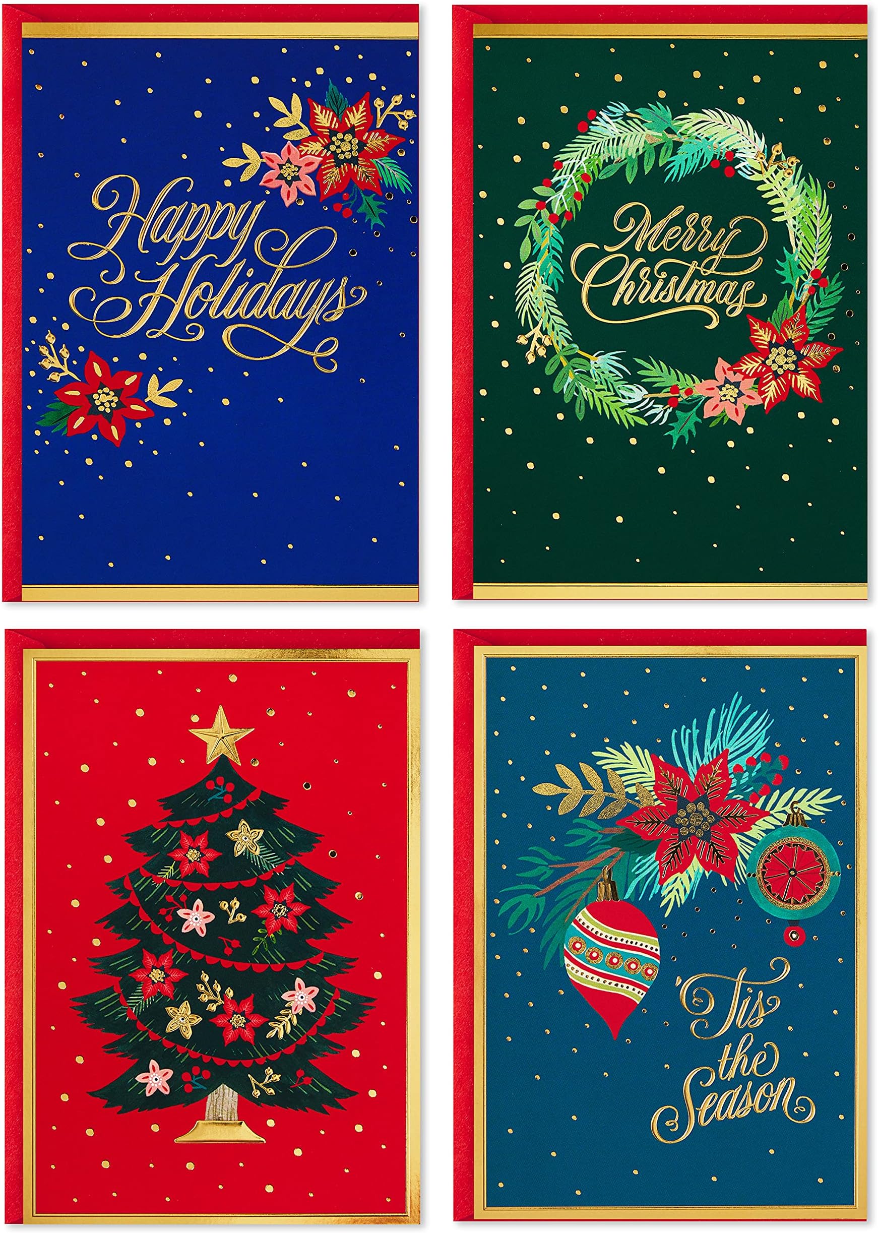 Boxed Christmas Cards Assortment, Festive Foil (40 Cards and Envelopes)