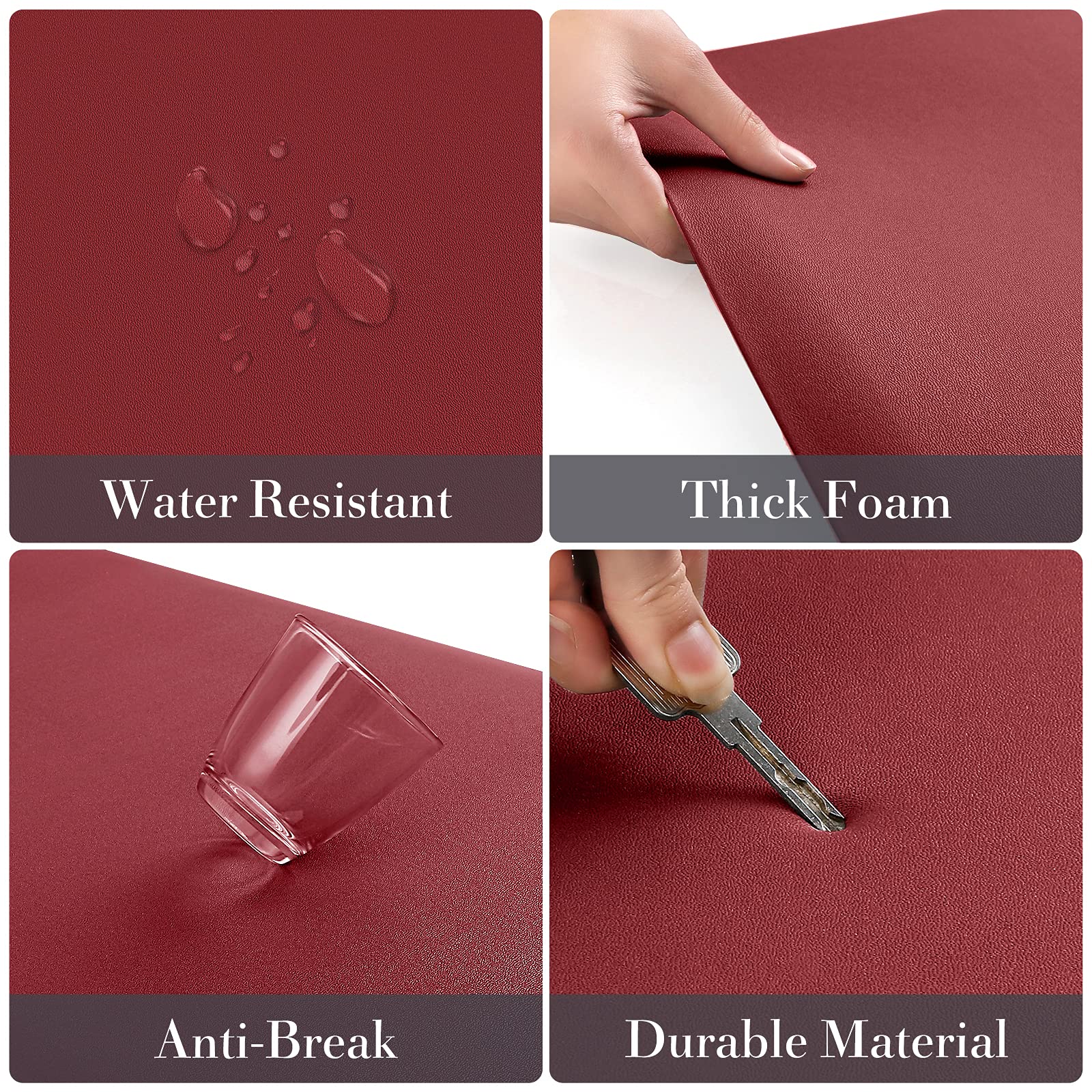 HappyTrends Tapete de Cocina [2 Piezas] Tapete Acolchado cómodo antifatiga, Impermeable, Antideslizante, tapete de Cocina Grueso ergonómico para Cocina, hogar, Oficina, lavandería, Color Rojo