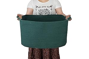 Dark Green Rectangle Woven Cotton Rope Storage Basket