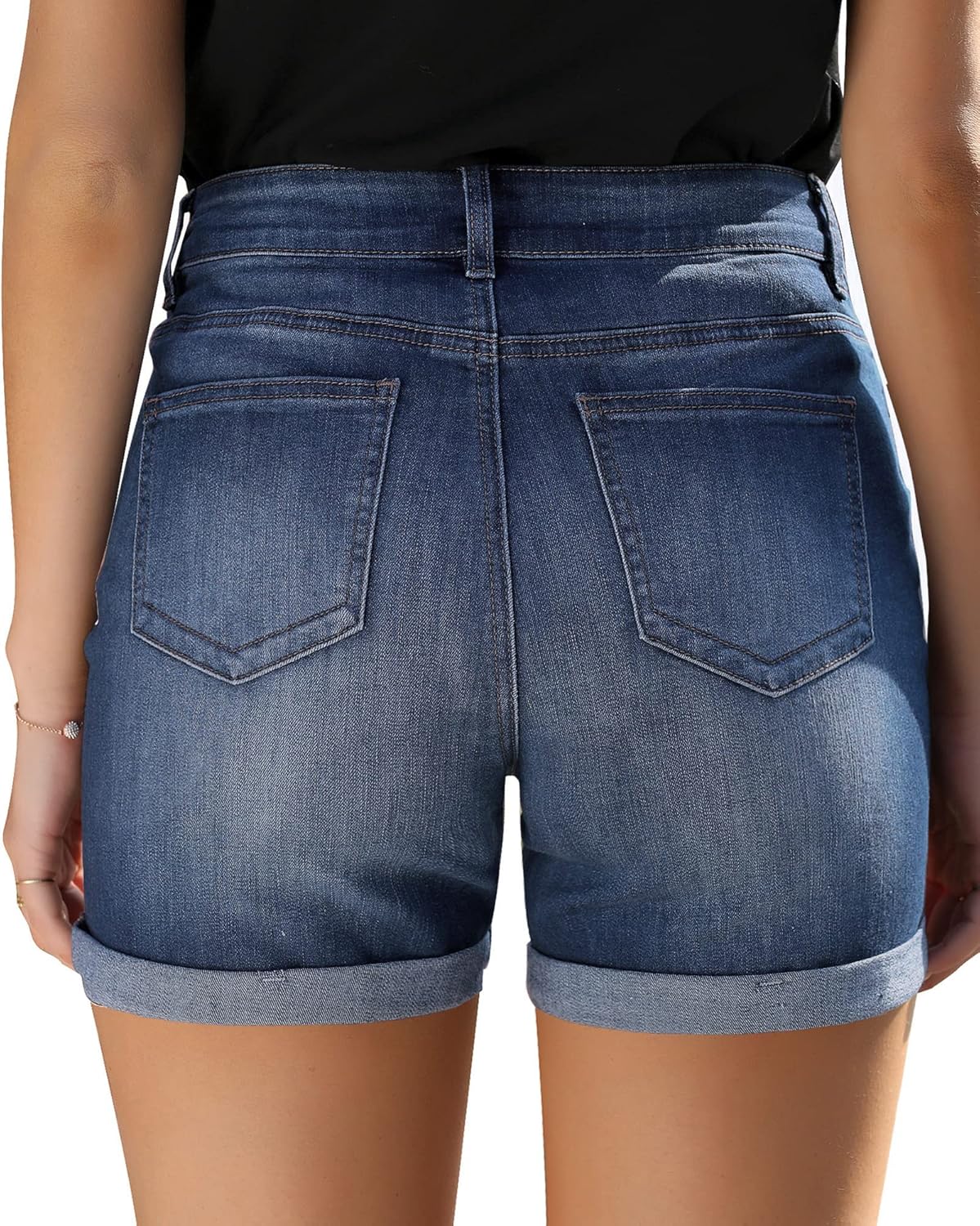 Utyful Women's Casual High Waisted Distressed Shorts Folded Hem Stretch Jean Denim Shorts - Image 5