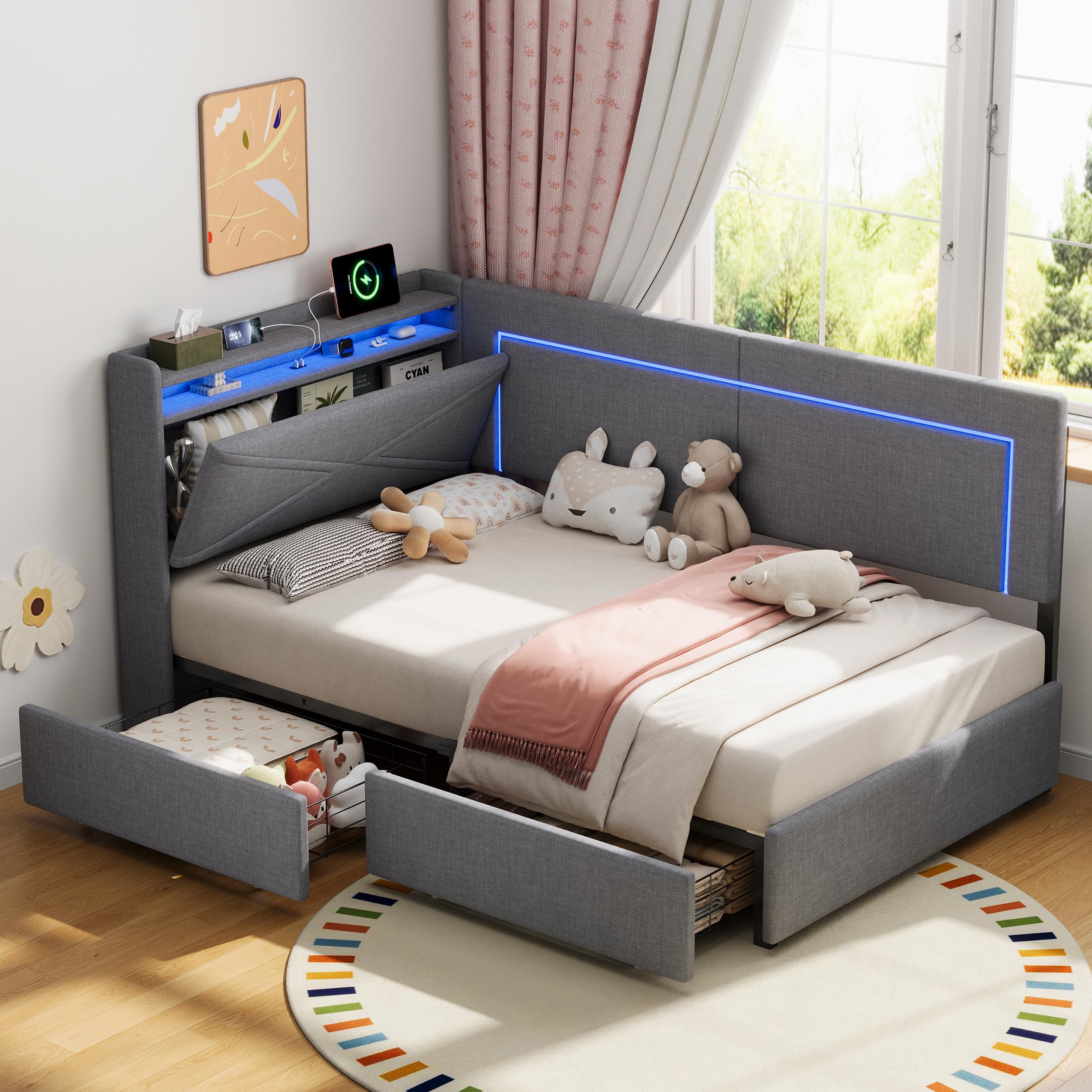 Merax 3FT Single Daybed, Grey, 90 x 190 cm